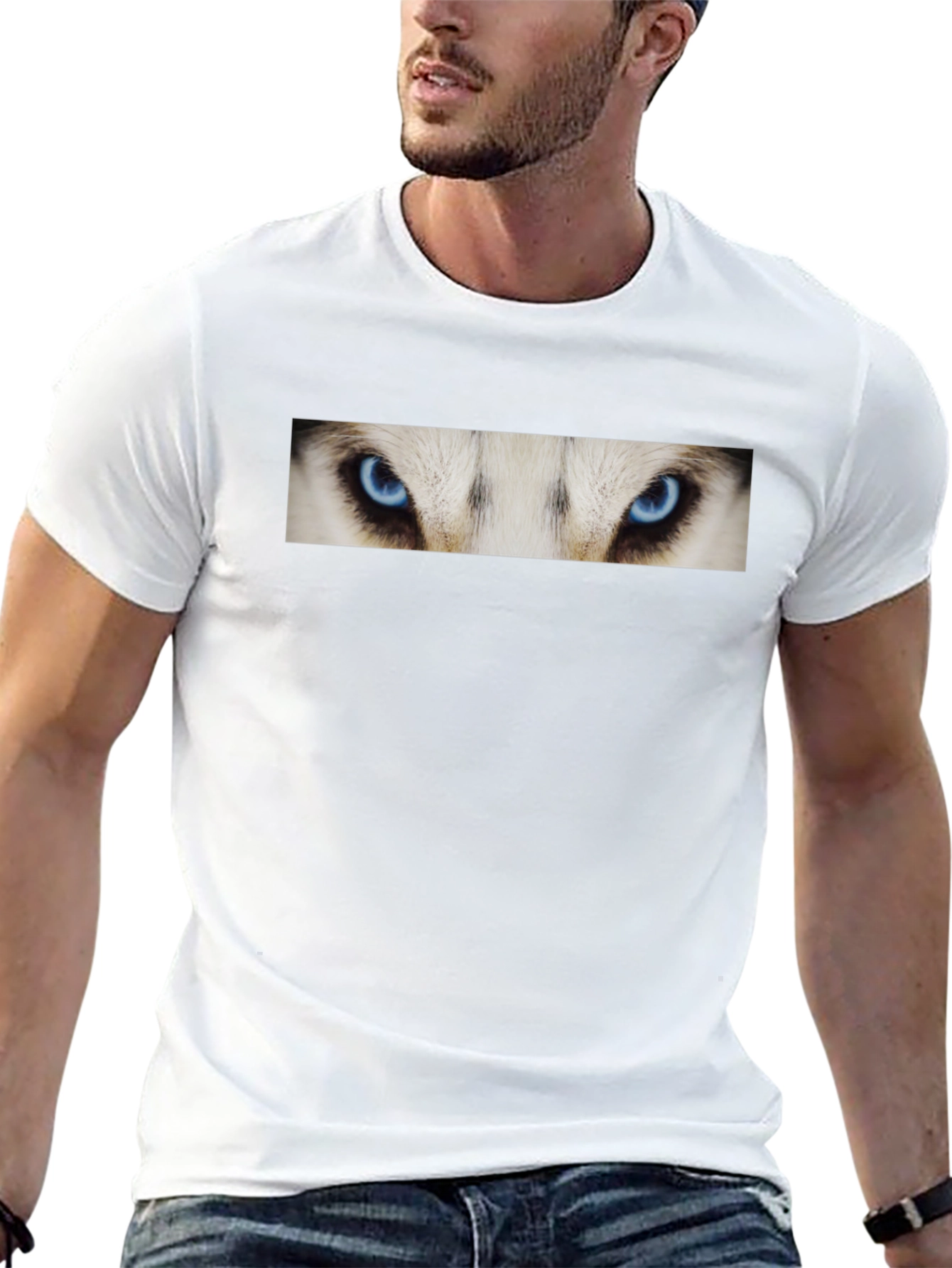 Black Black T-Shirt with Striking Wolf Eyes Graphic Print view 13