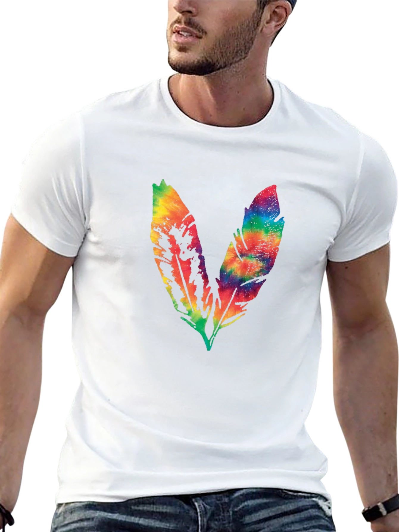 Black Rainbow Feather Graphic Tee - Soft Cotton Blend view 13