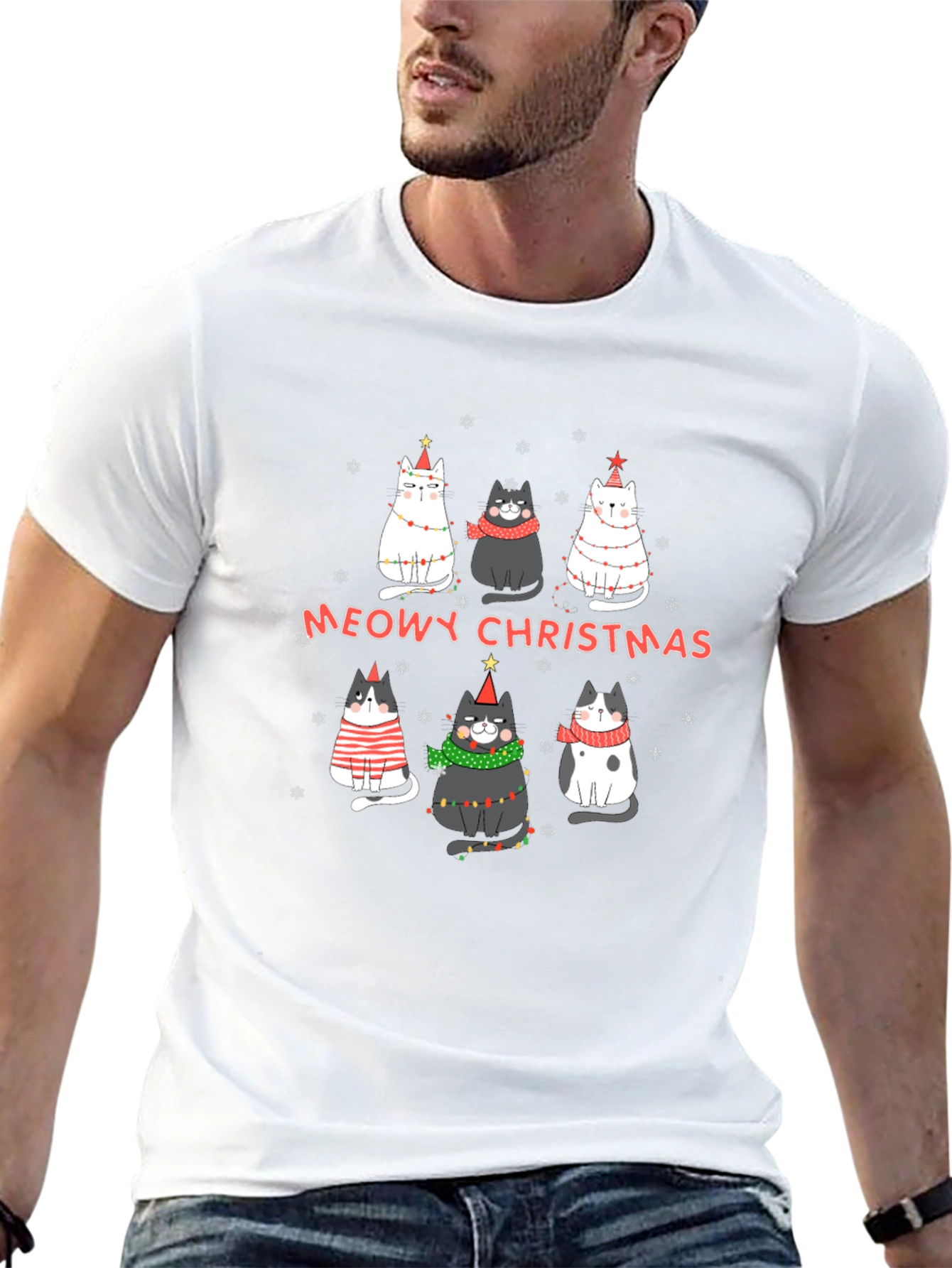 Black Meowy Christmas Cats Graphic T-Shirt view 13