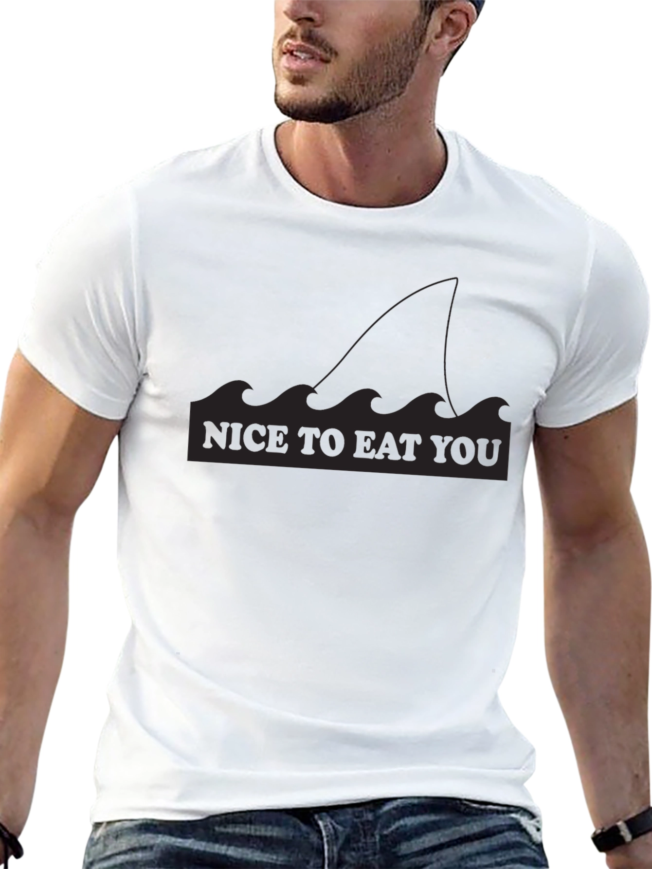 Black Nice to Eat You Shark Fin Graphic T-Shirt view 13