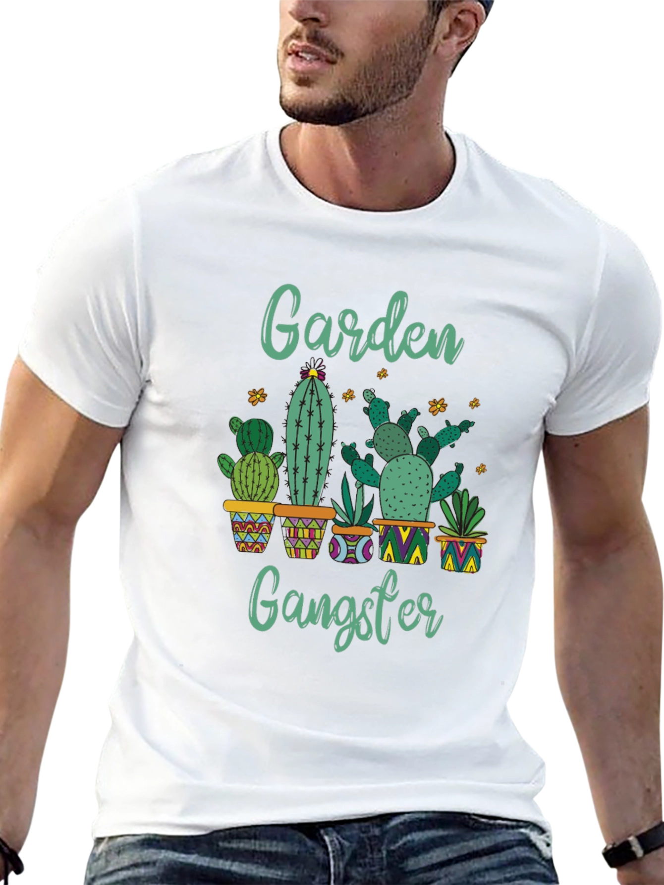 Black Garden Gangster Cactus T-Shirt - Quirky Plant Lover Tee view 13