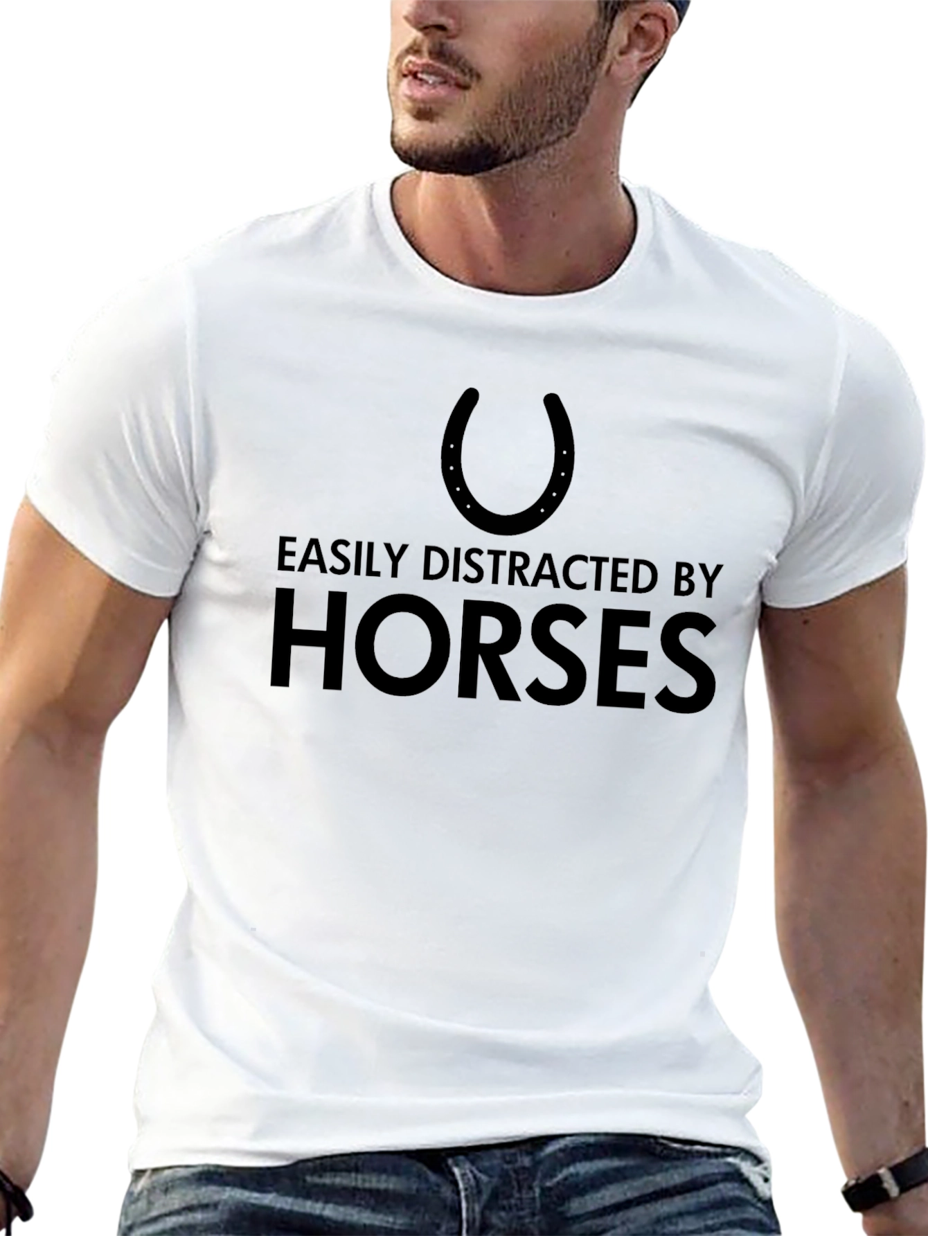 Black Easily Distracted by Horses T-Shirt view 13
