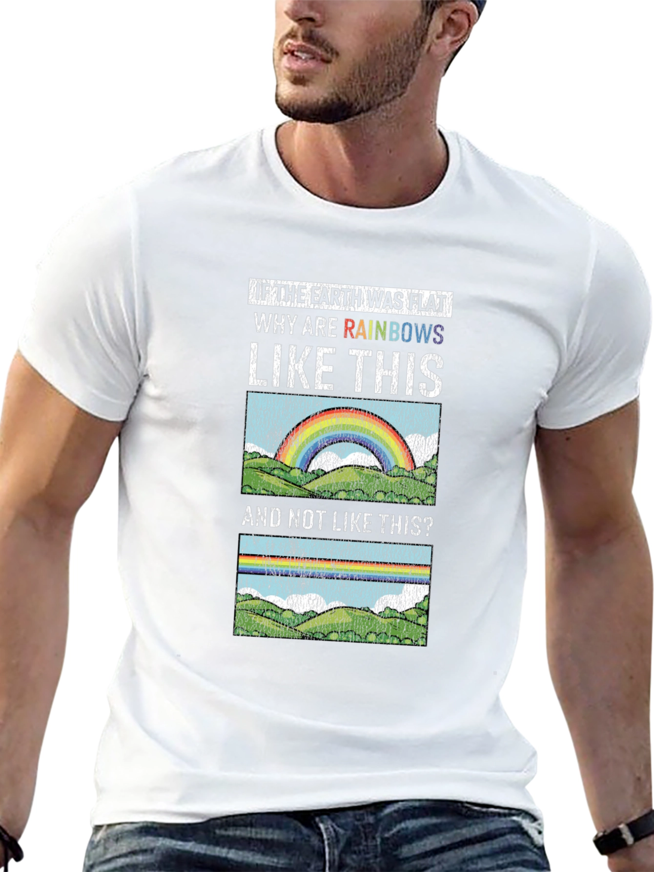 Black Flat Earth Rainbows Graphic T-Shirt view 13