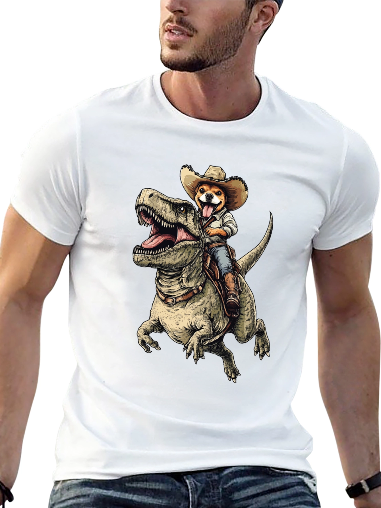 Black Dino Rider Dog T-Shirt - Funny Cowboy Pet Tee view 13
