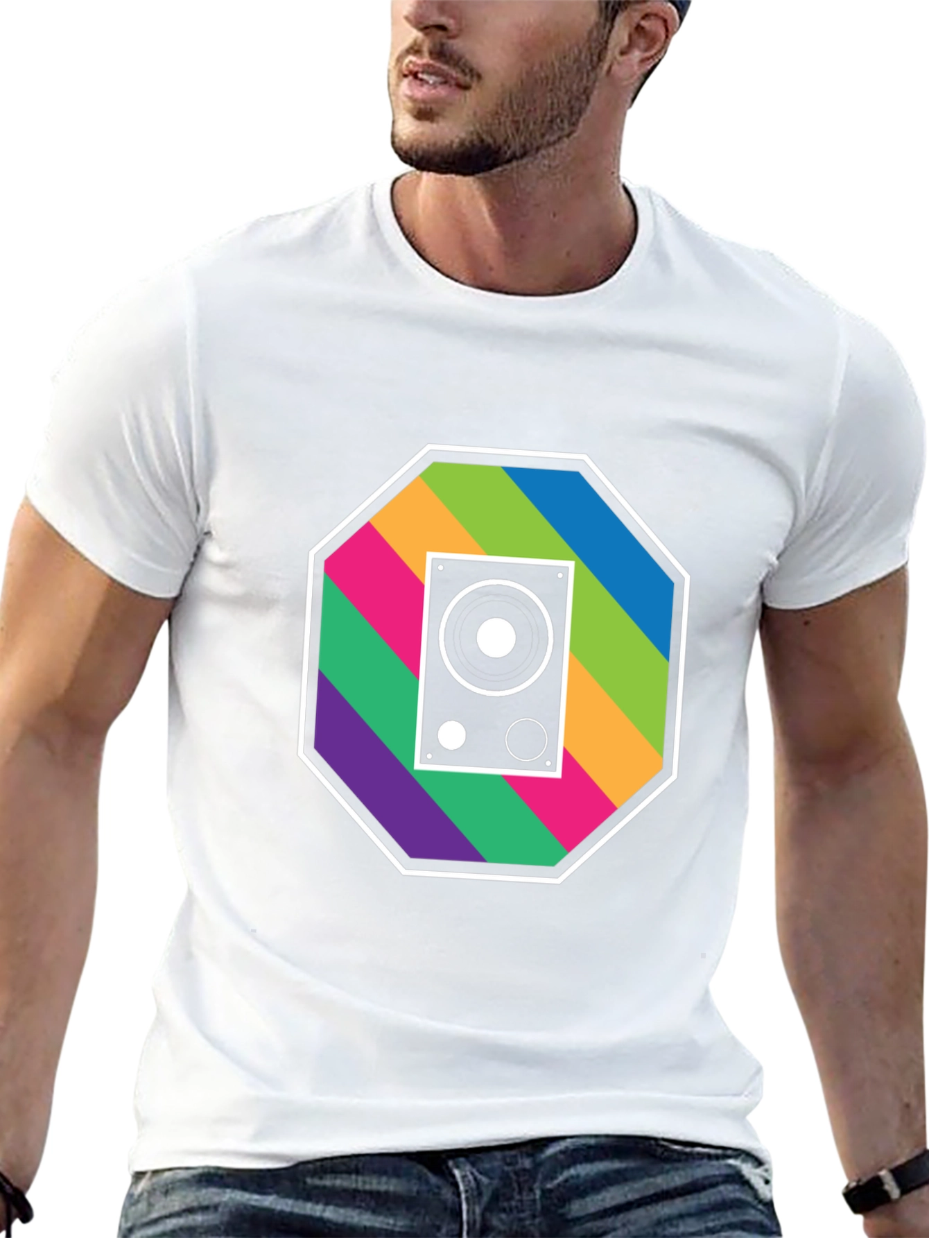 Black Retro Speaker Graphic Tee - Music Lover's T-Shirt view 13