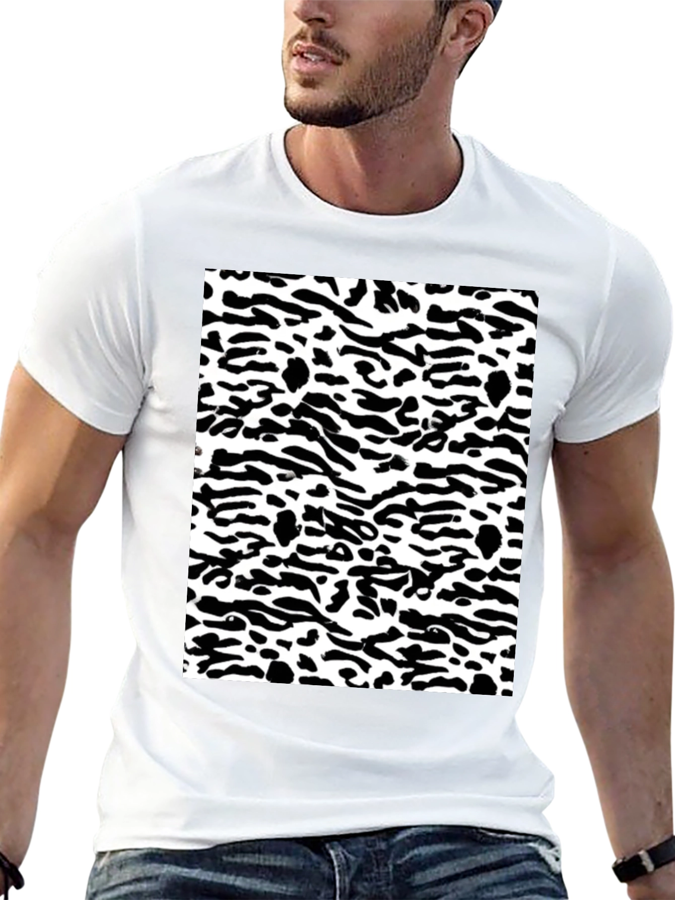 Black Trendy Black & White Camo Print Tee view 13