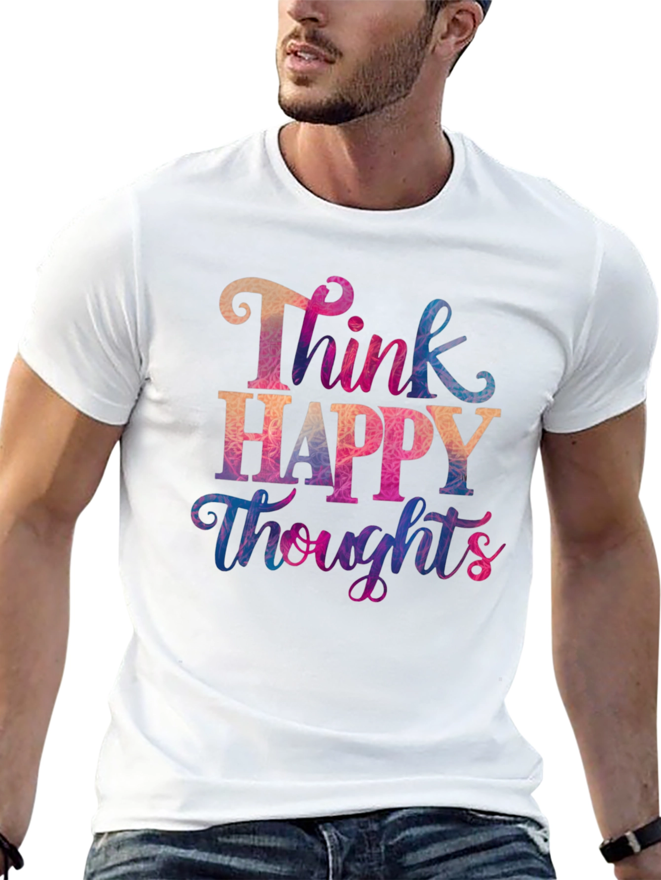 Black Think Happy Thoughts T-Shirt - Motivational Tee view 13
