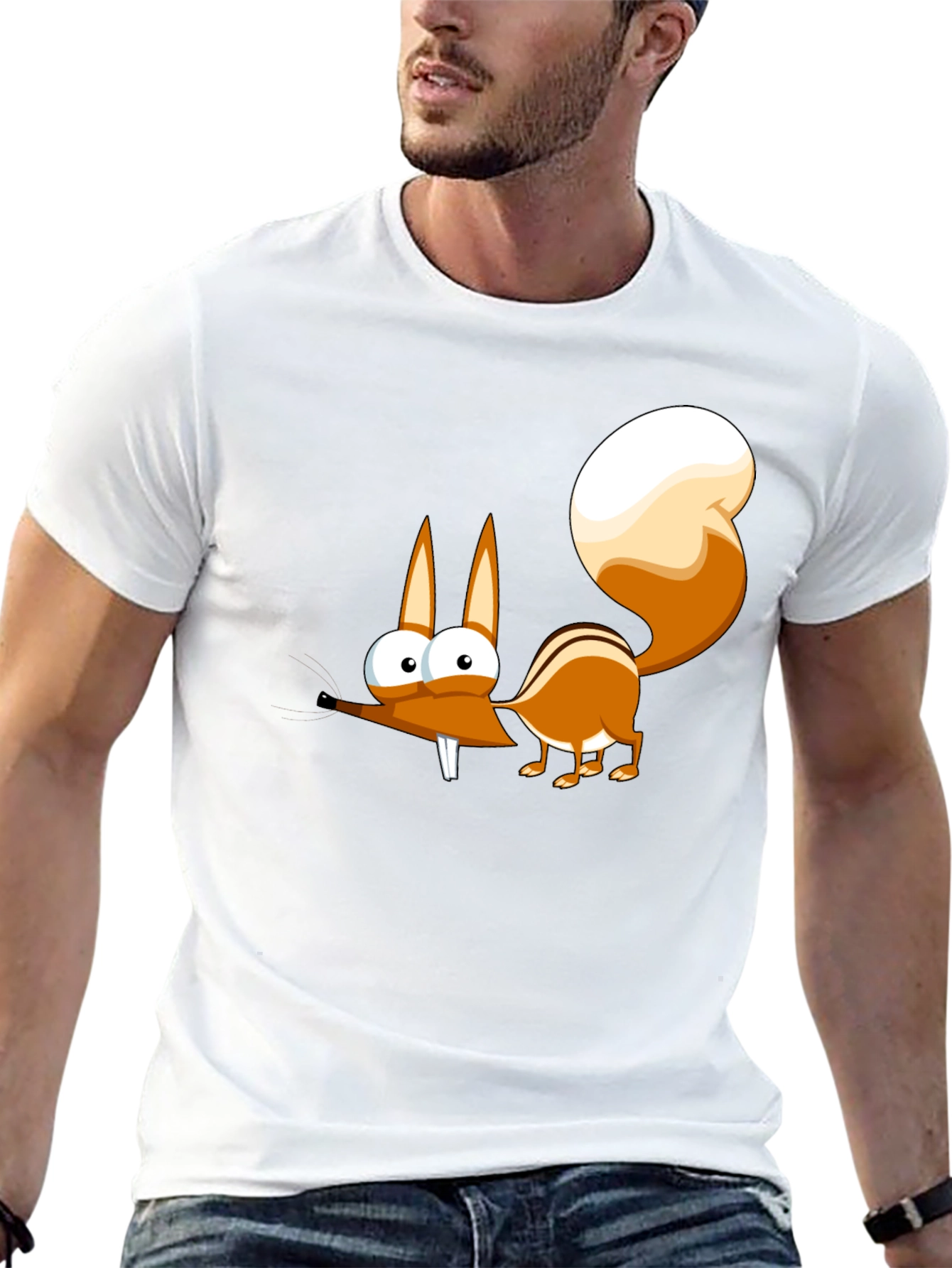 Black Funny Cartoon Squirrel Graphic T-Shirt view 13