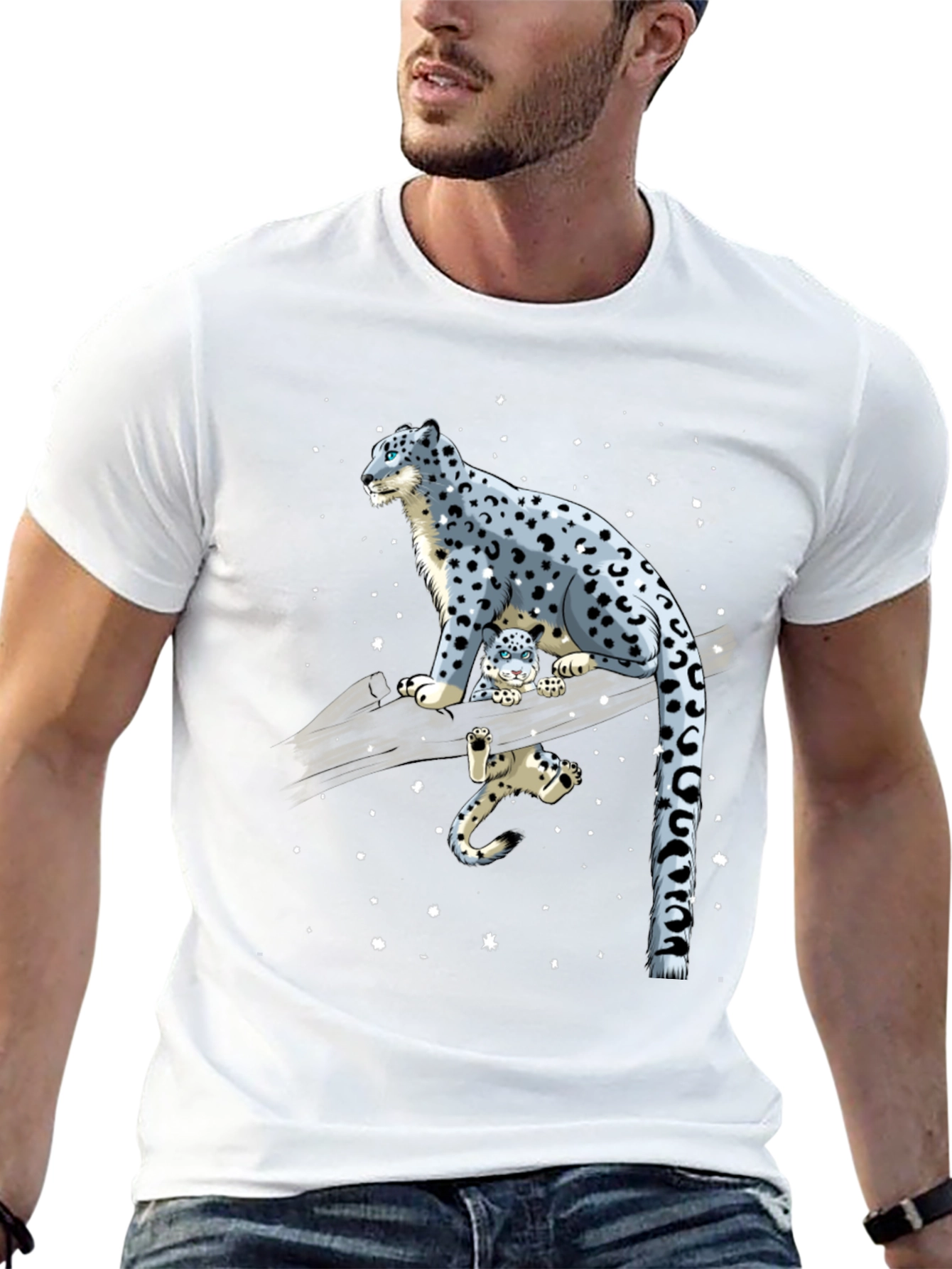 Black Snow Leopard Family Black Graphic Tee view 13