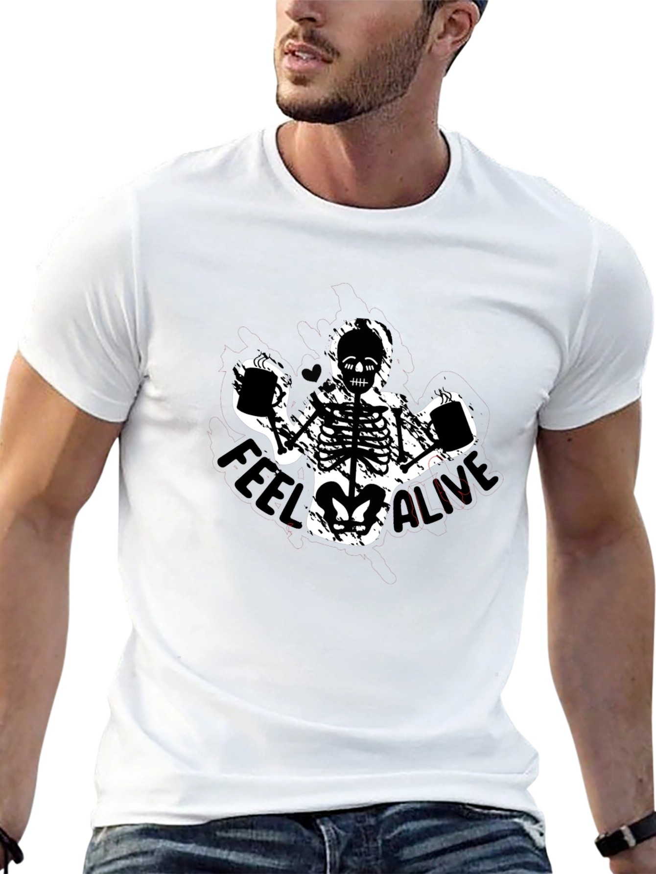 Black Feel Alive Skeleton Graphic T-Shirt view 13