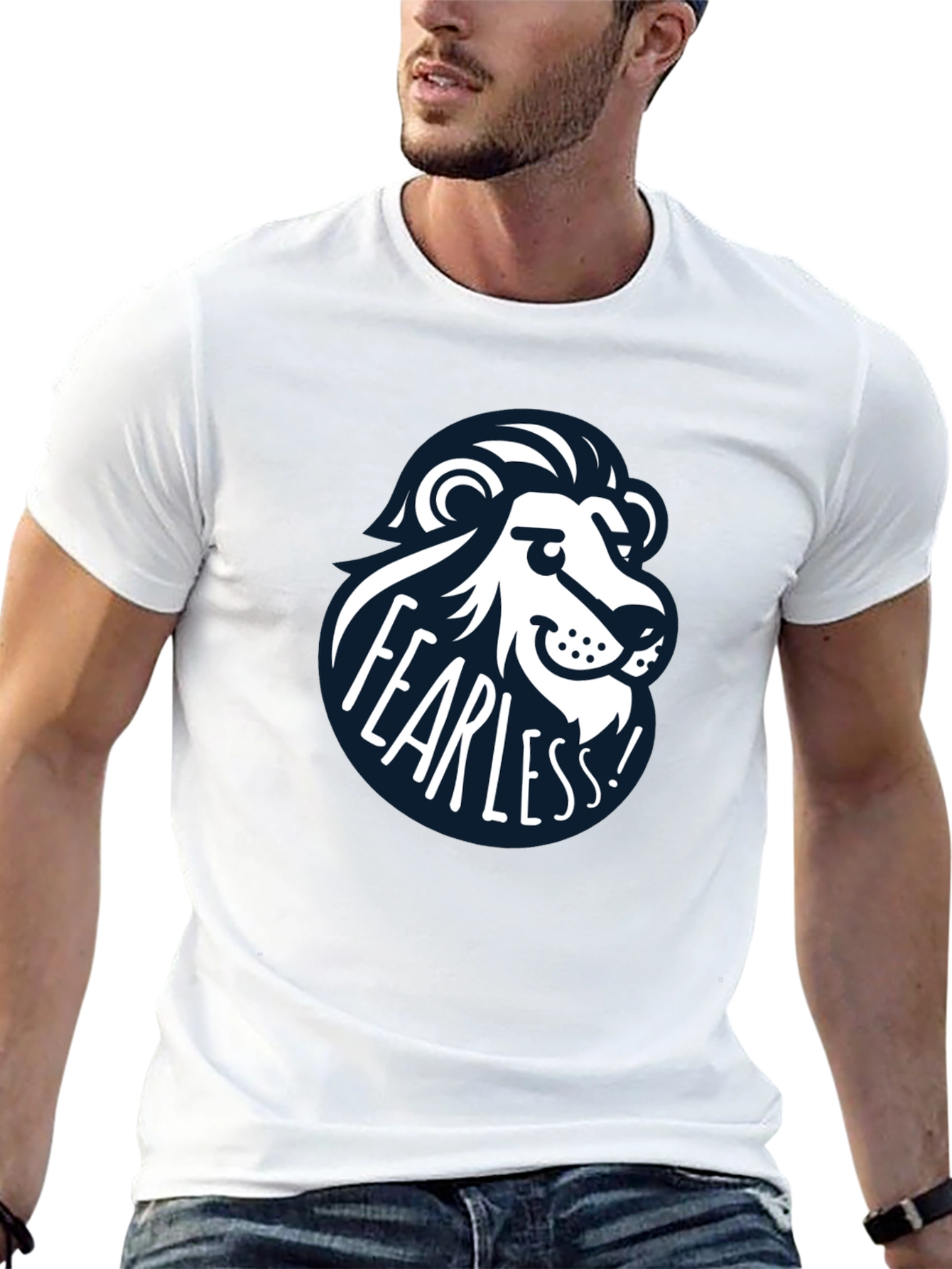Black Fearless Lion Graphic Tee - Black Cotton T-Shirt view 13