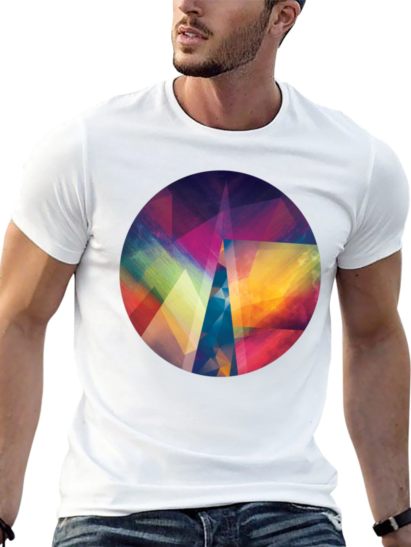 Black Geometric Abstract Art Men's Black T-Shirt view 13