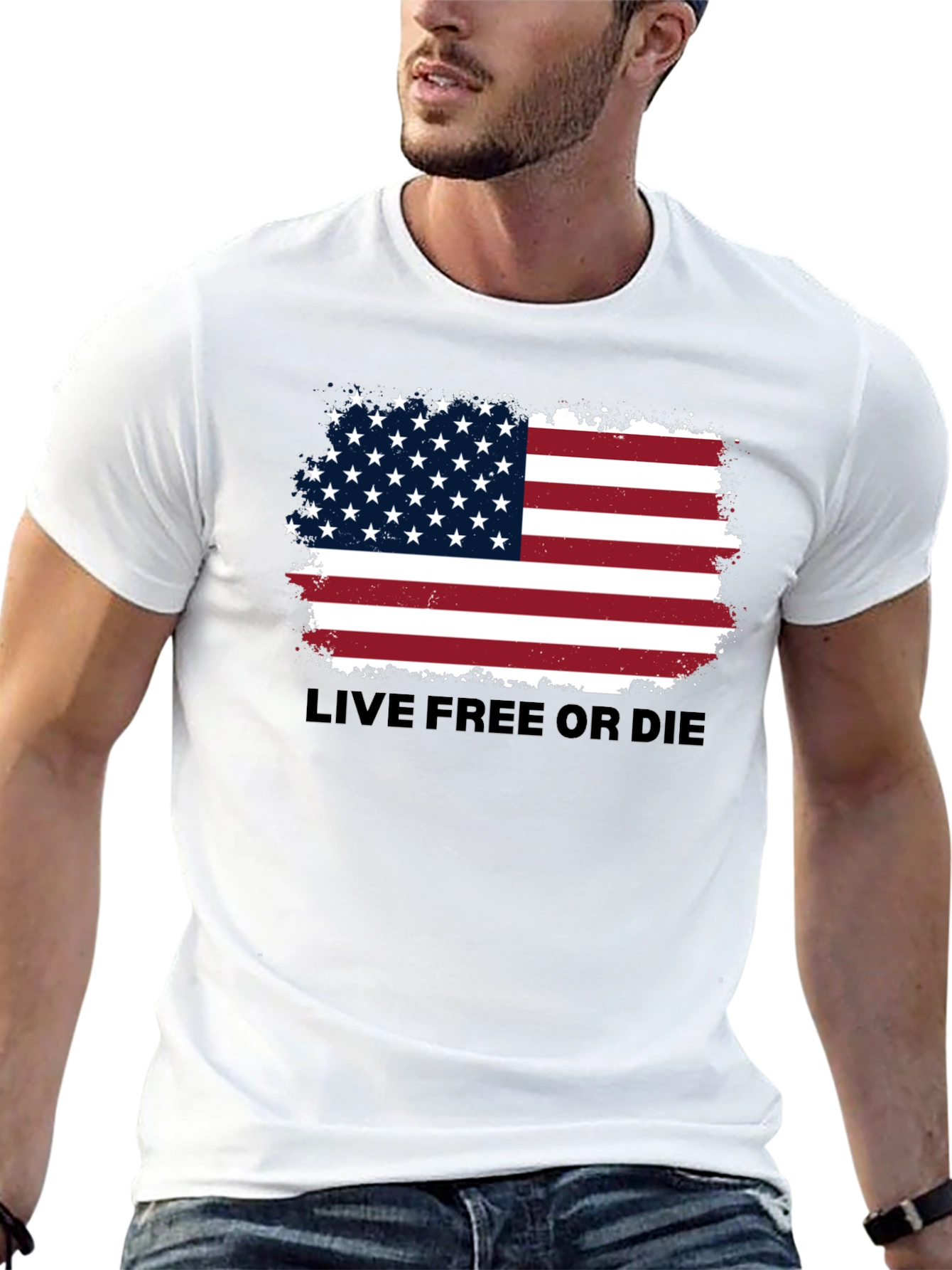 Black American Flag 'Live Free or Die' Graphic Tee view 13
