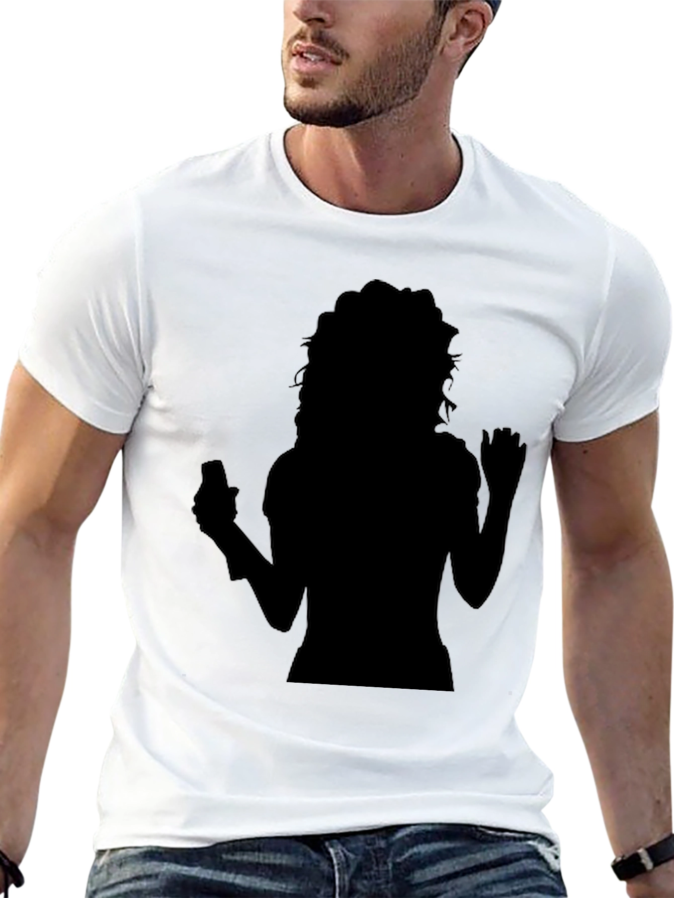 Black Silhouette Graphic Print Tee - Trendy Black Shirt view 13