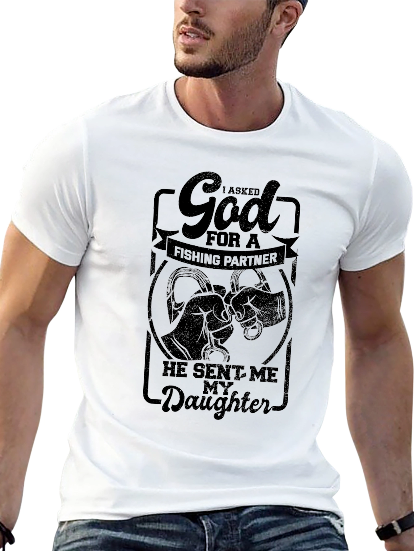 Black Fishing Partner Daughter Black Graphic T-Shirt view 13