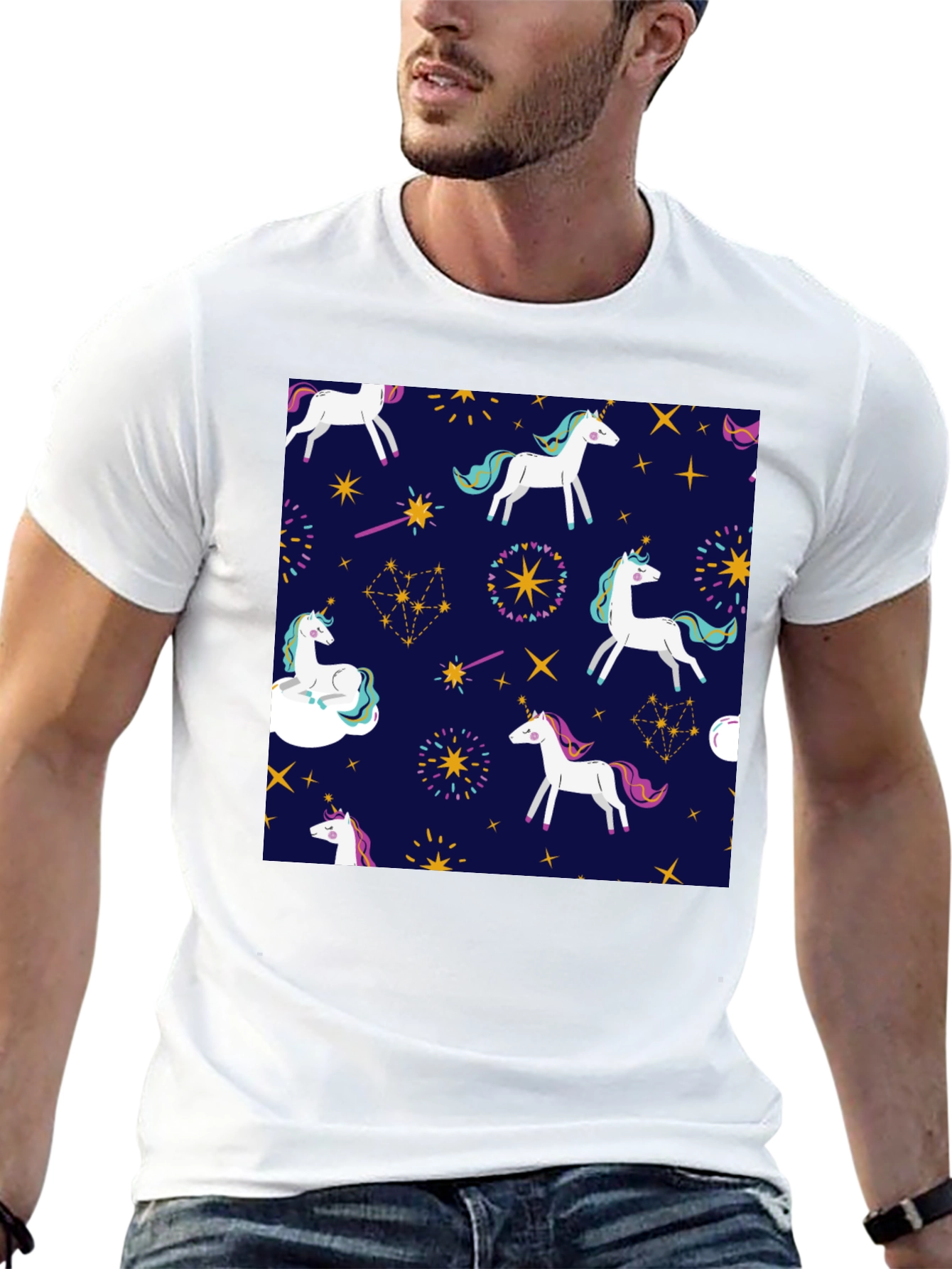 Black Unicorn Pattern Black T-Shirt view 13