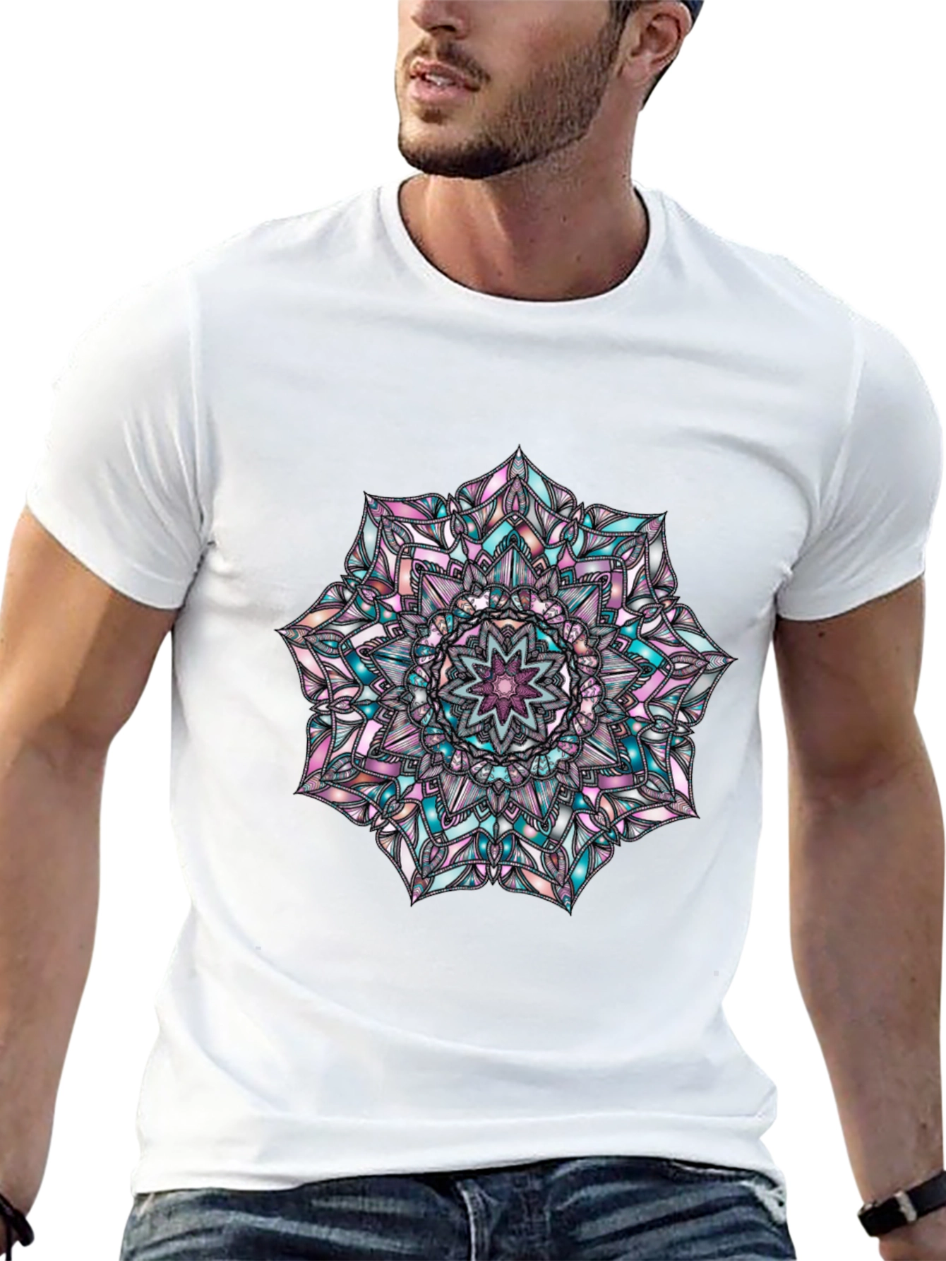 Black Mandala Graphic Print Men's Black T-Shirt view 13