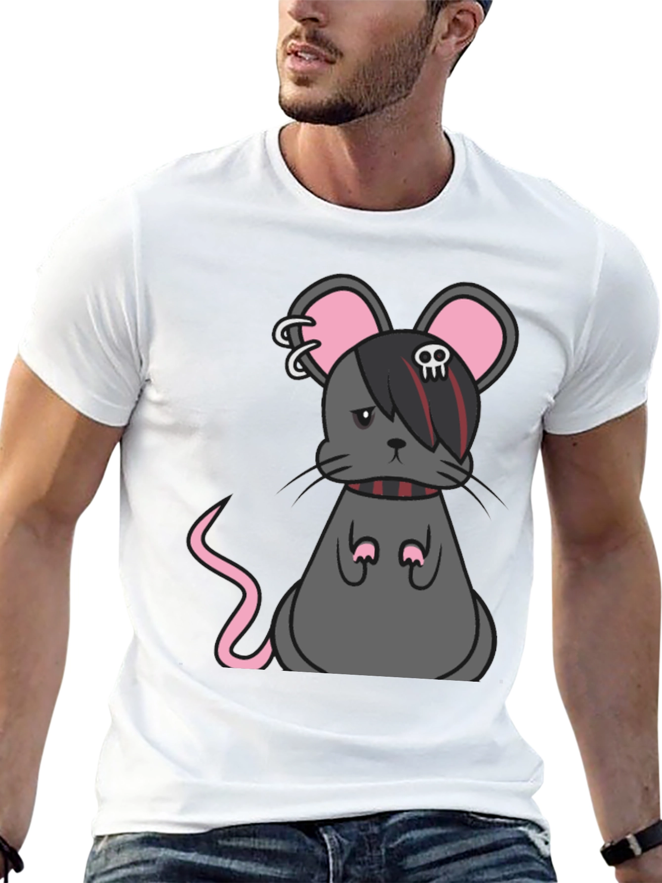 Black Emo Mouse Graphic Tee - Black Cotton Blend view 13