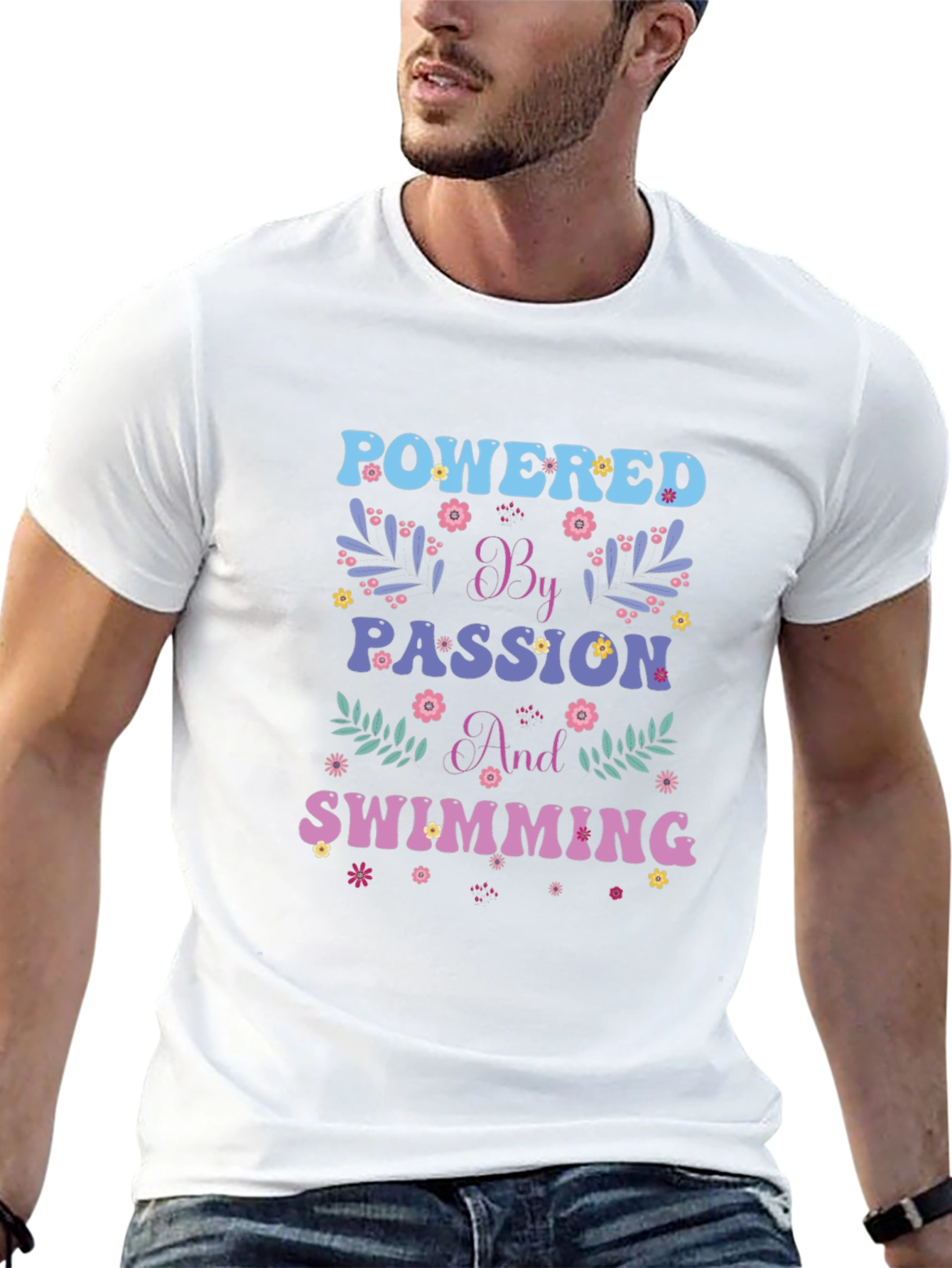Black Powered by Passion and Swimming Graphic Tee view 13
