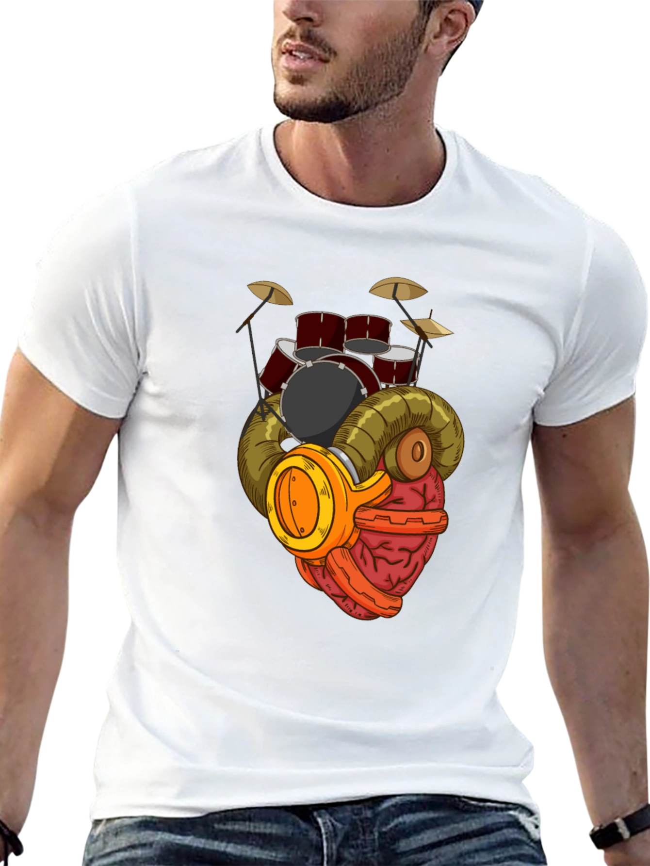 Black Drummer Brain T-Shirt - Music Lover Gift view 13