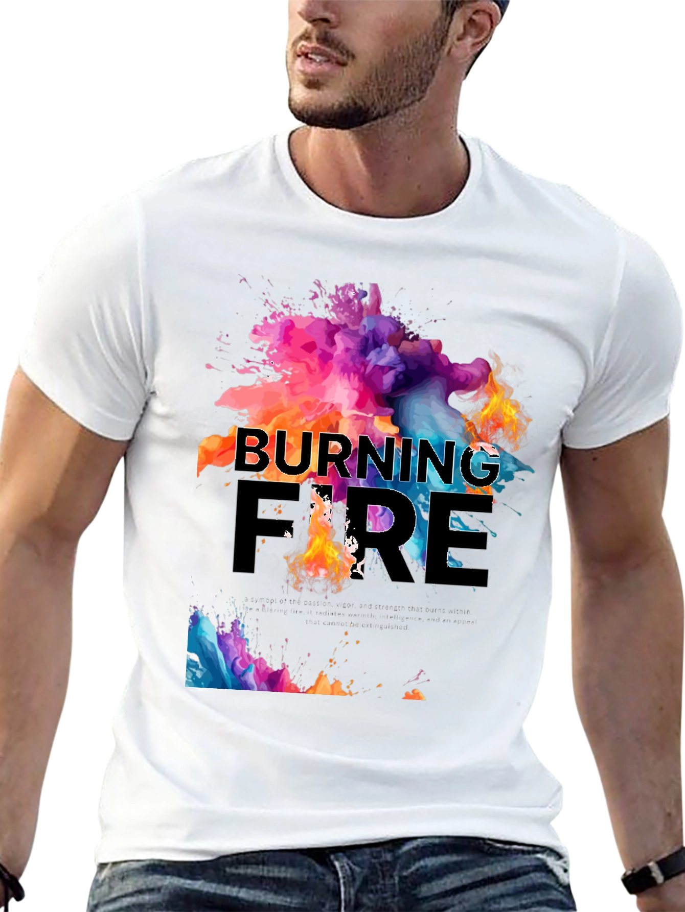 Black Burning Fire Graphic Print T-Shirt view 13
