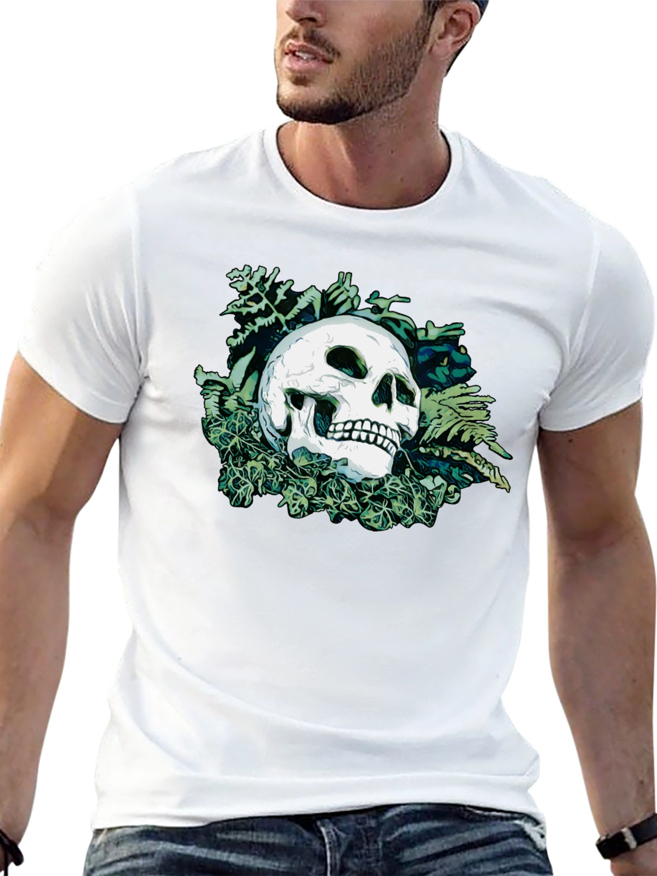 Black Skull & Foliage Graphic Tee - Classic Black view 13