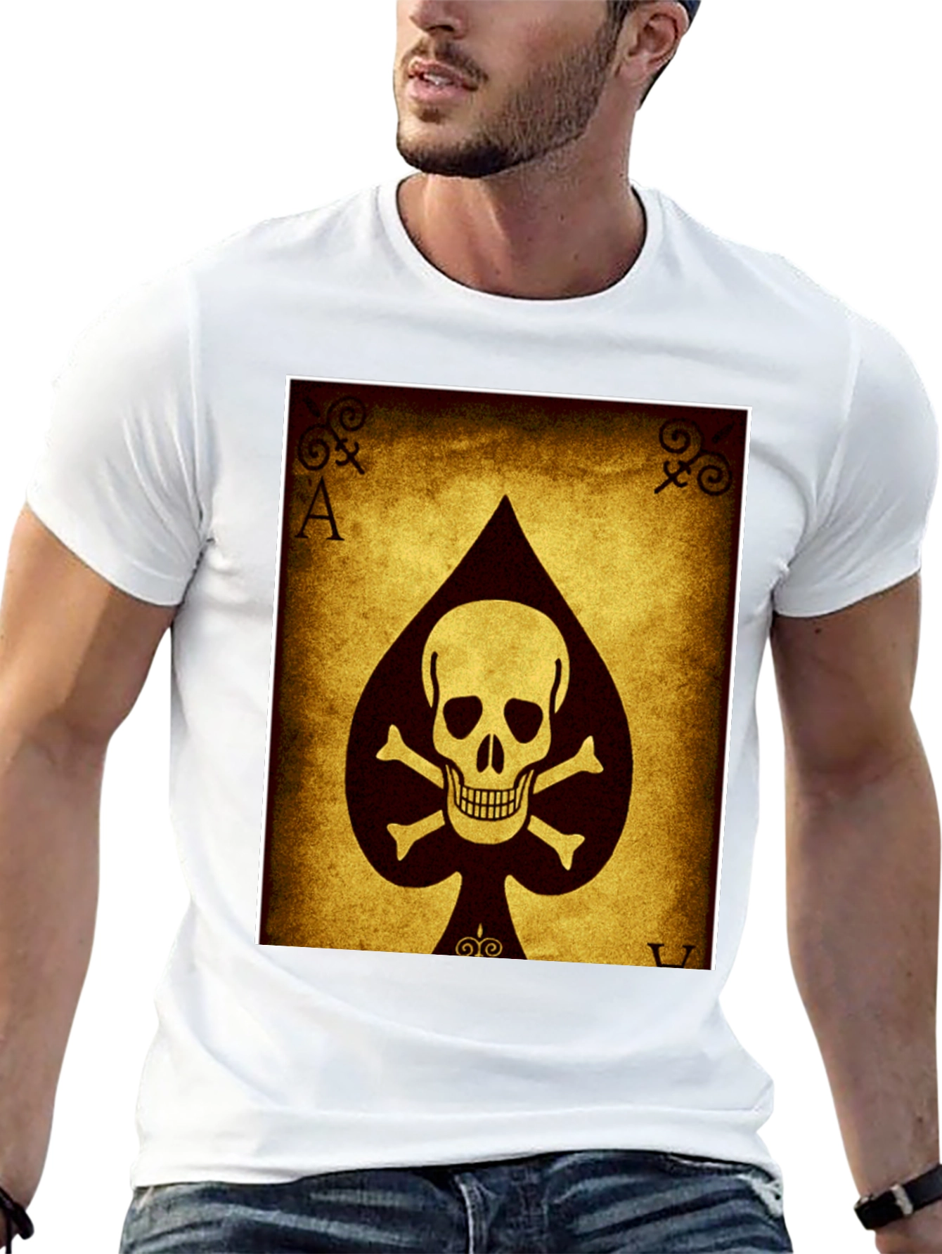 Black Ace of Spades Skull T-Shirt - Black Cotton Tee view 13
