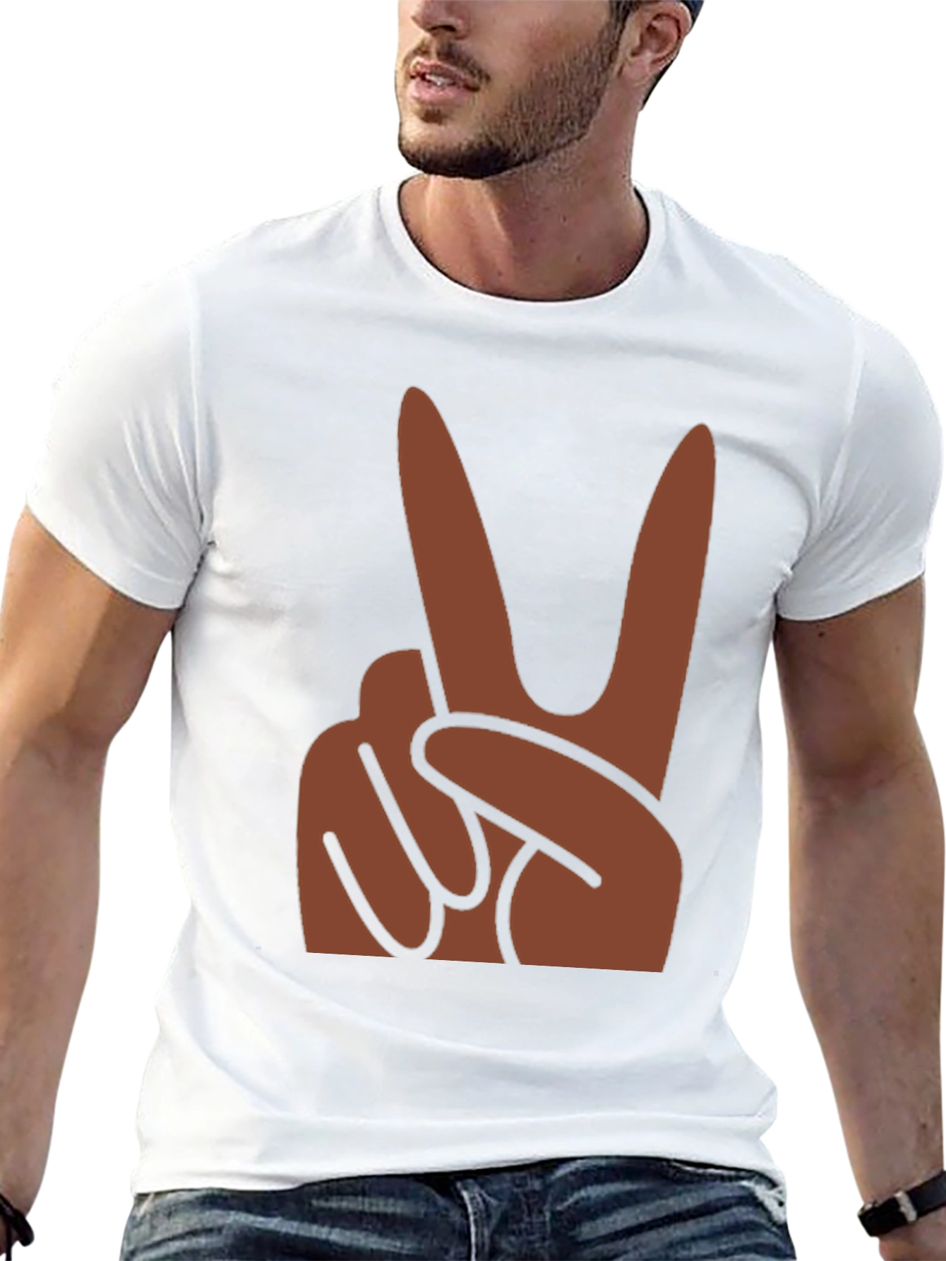 Black Peace Hand Sign Graphic Black T-Shirt view 13