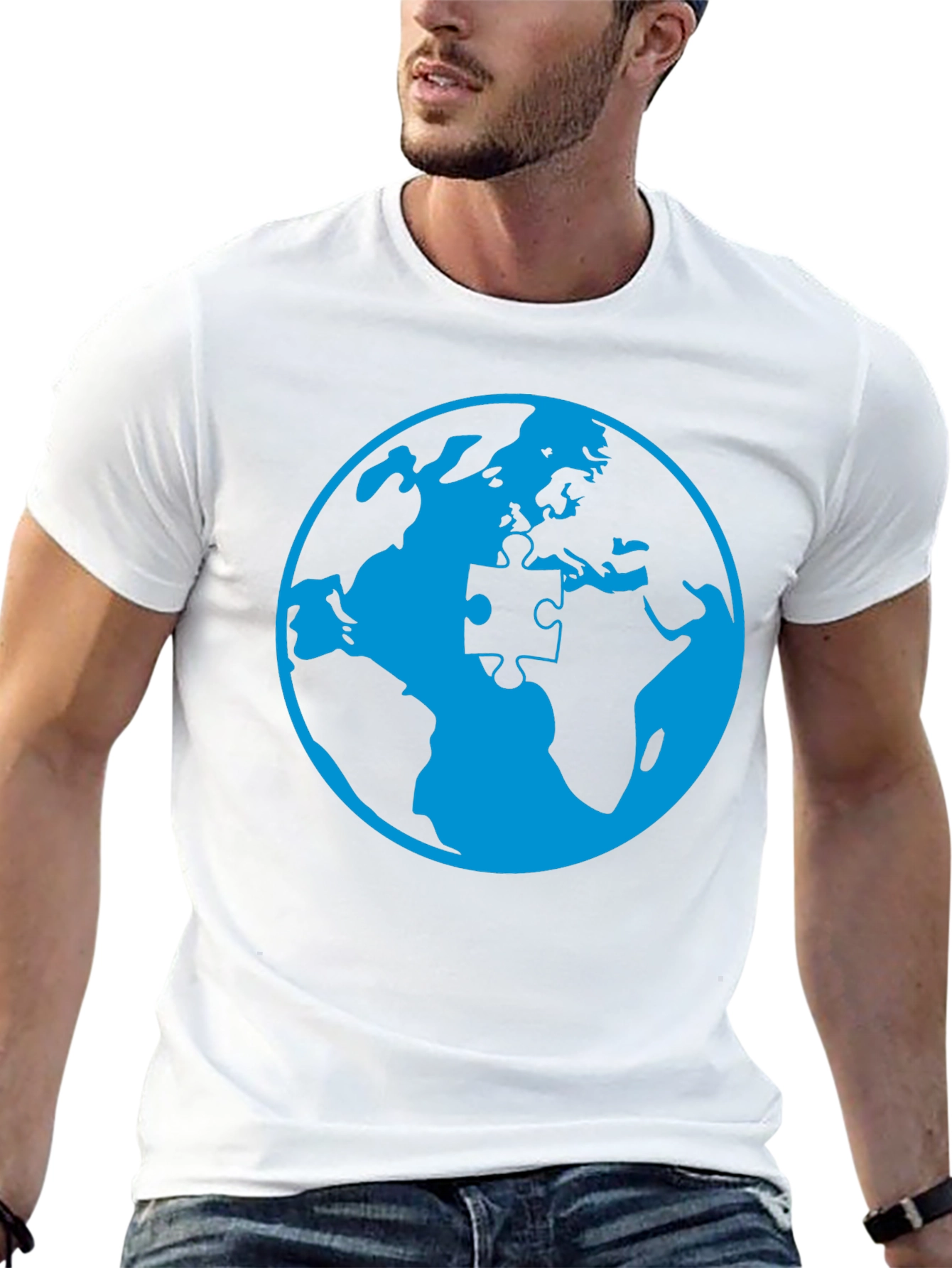 Black Autism Awareness World Puzzle Piece T-Shirt view 13