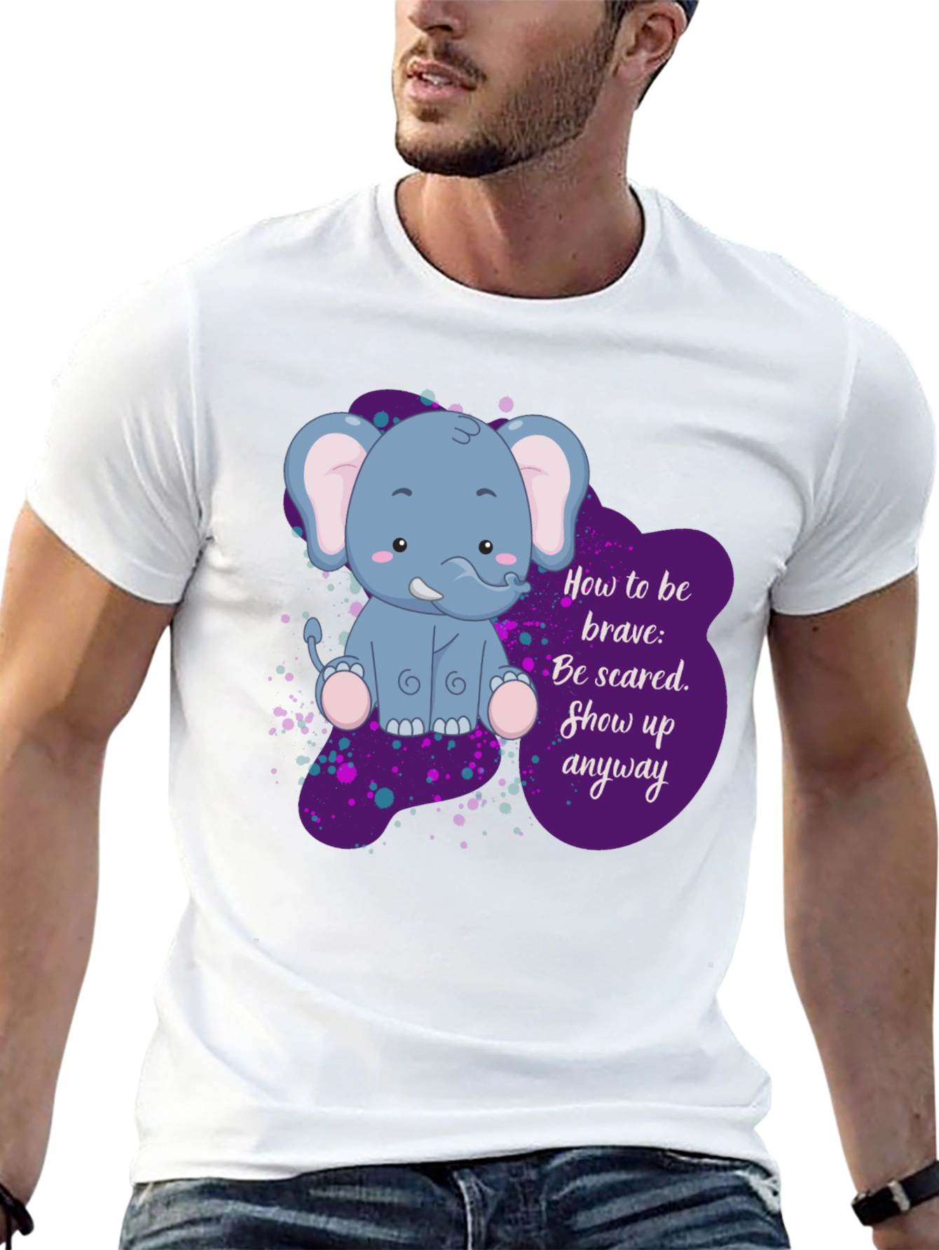 Black Be Brave Elephant T-Shirt - Inspirational Graphic Tee view 13