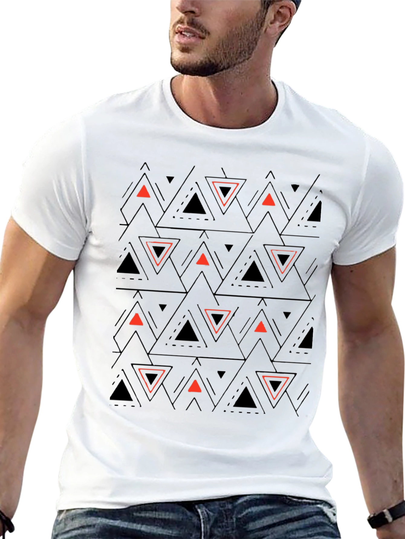 Black Geometric Triangle T-Shirt - Modern Design view 13