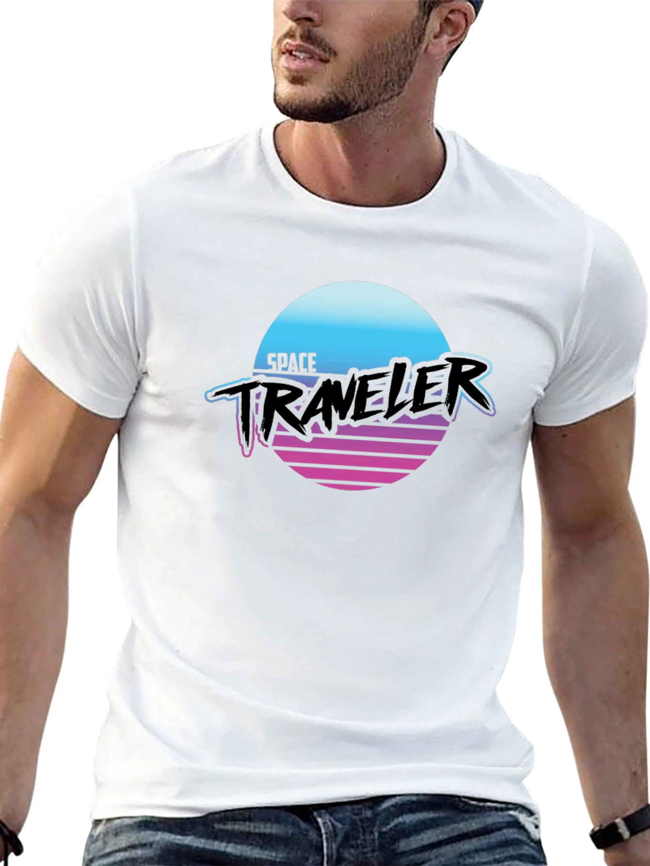 Black Retro Space Traveler Black T-Shirt - Sci-Fi Graphic Tee view 13