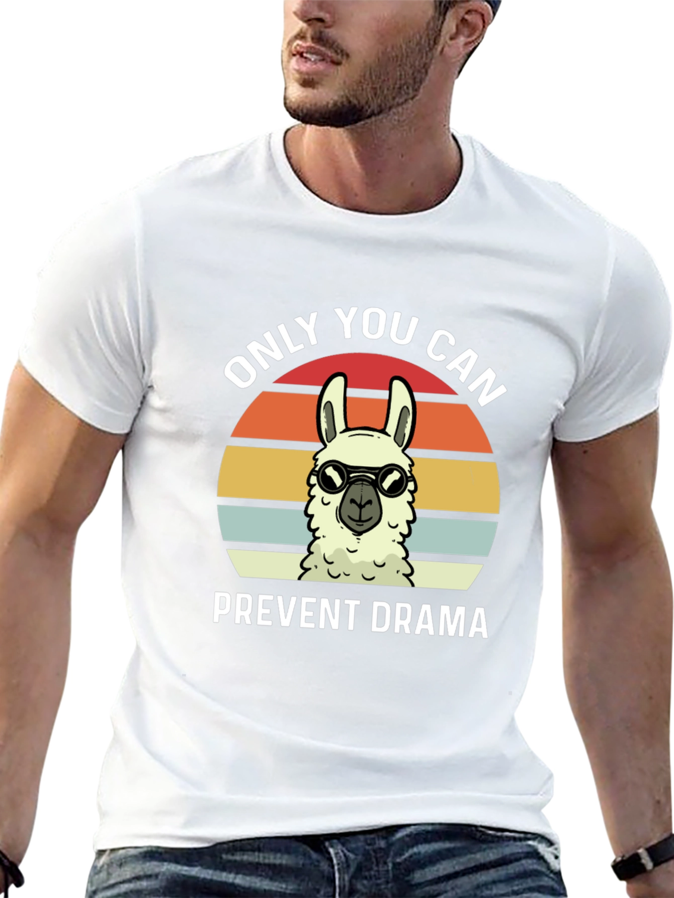 Black Funny Llama Drama Prevention T-Shirt view 13
