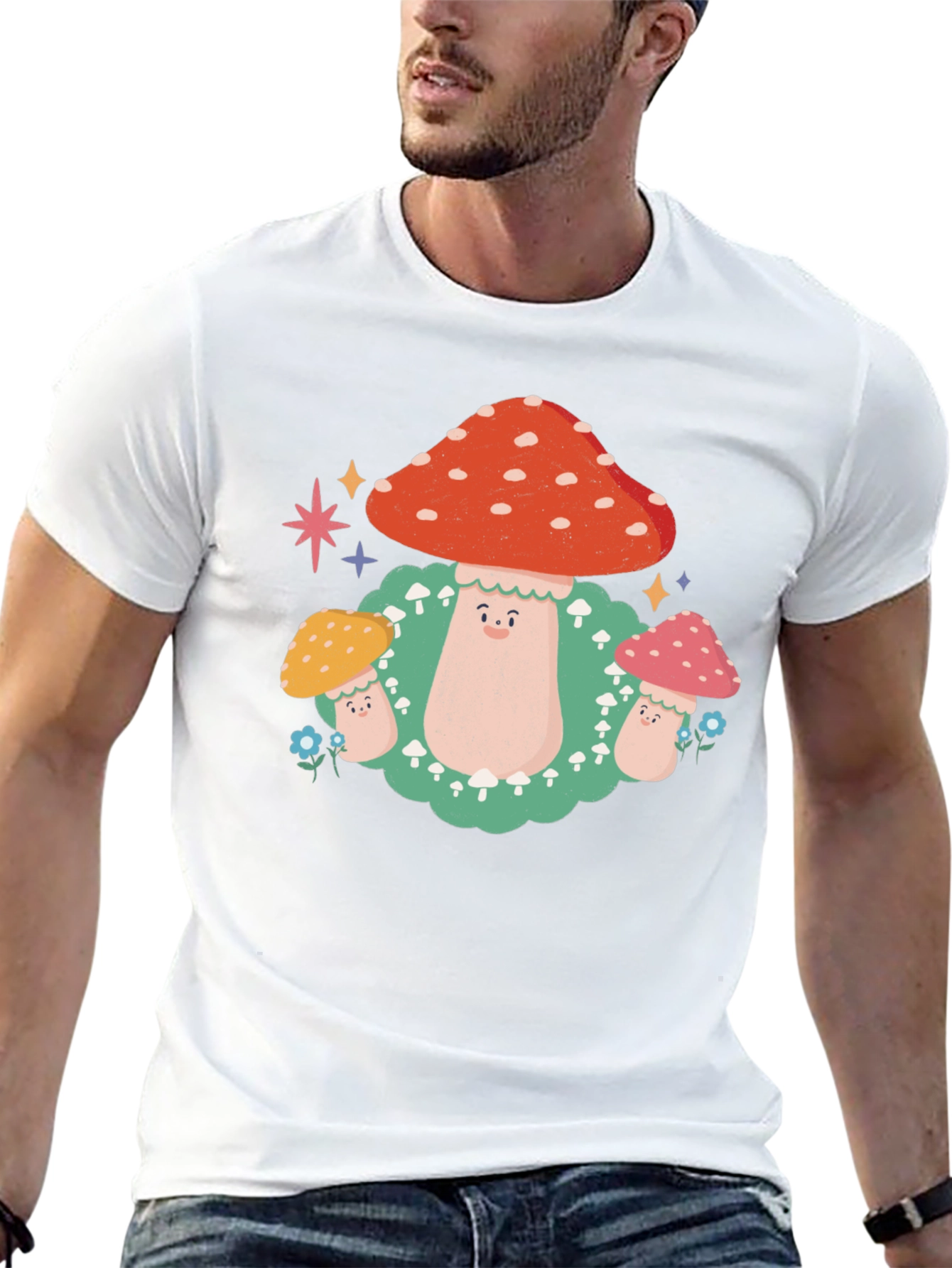 Black Mushroom Graphic T-Shirt - Funky Forest Design view 13