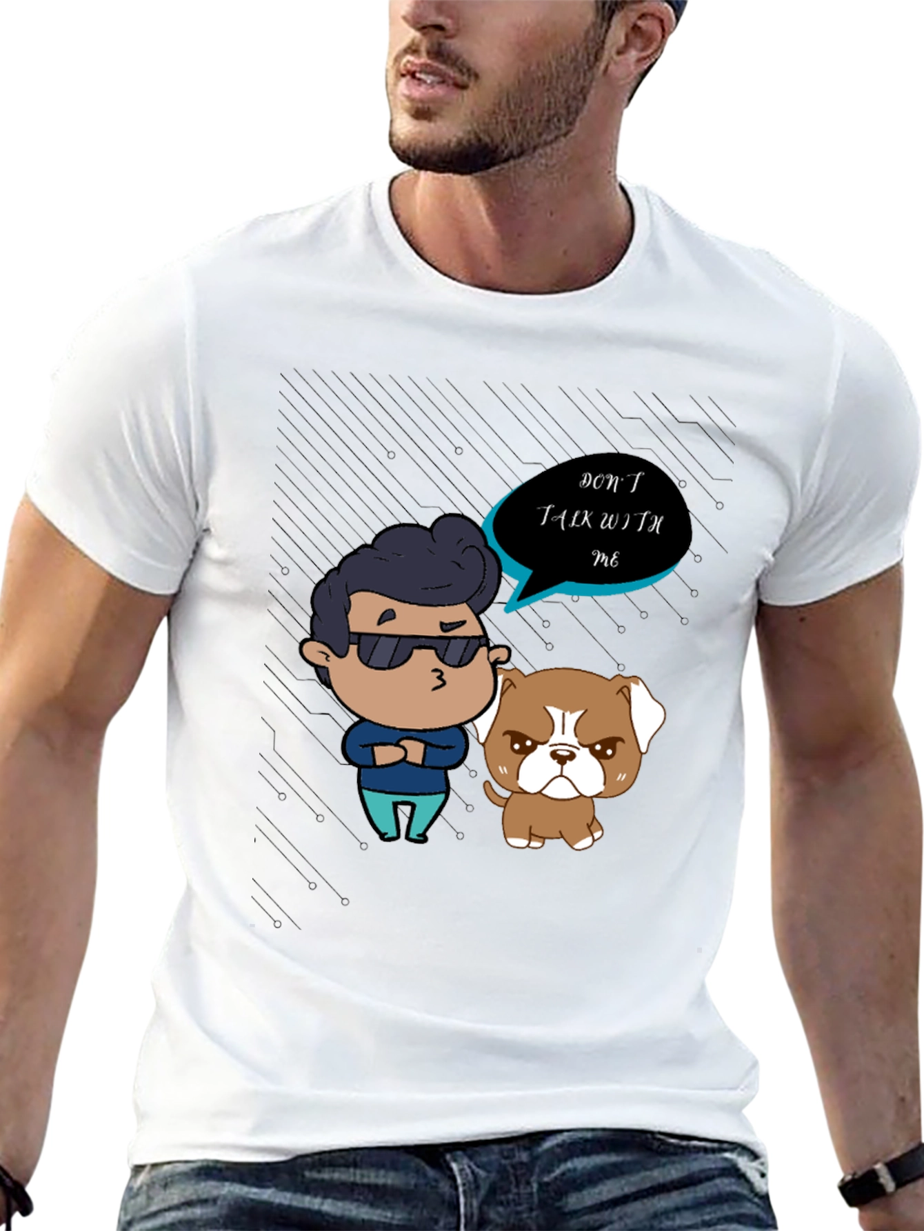 Black Grumpy Cartoon Graphic T-Shirt view 13