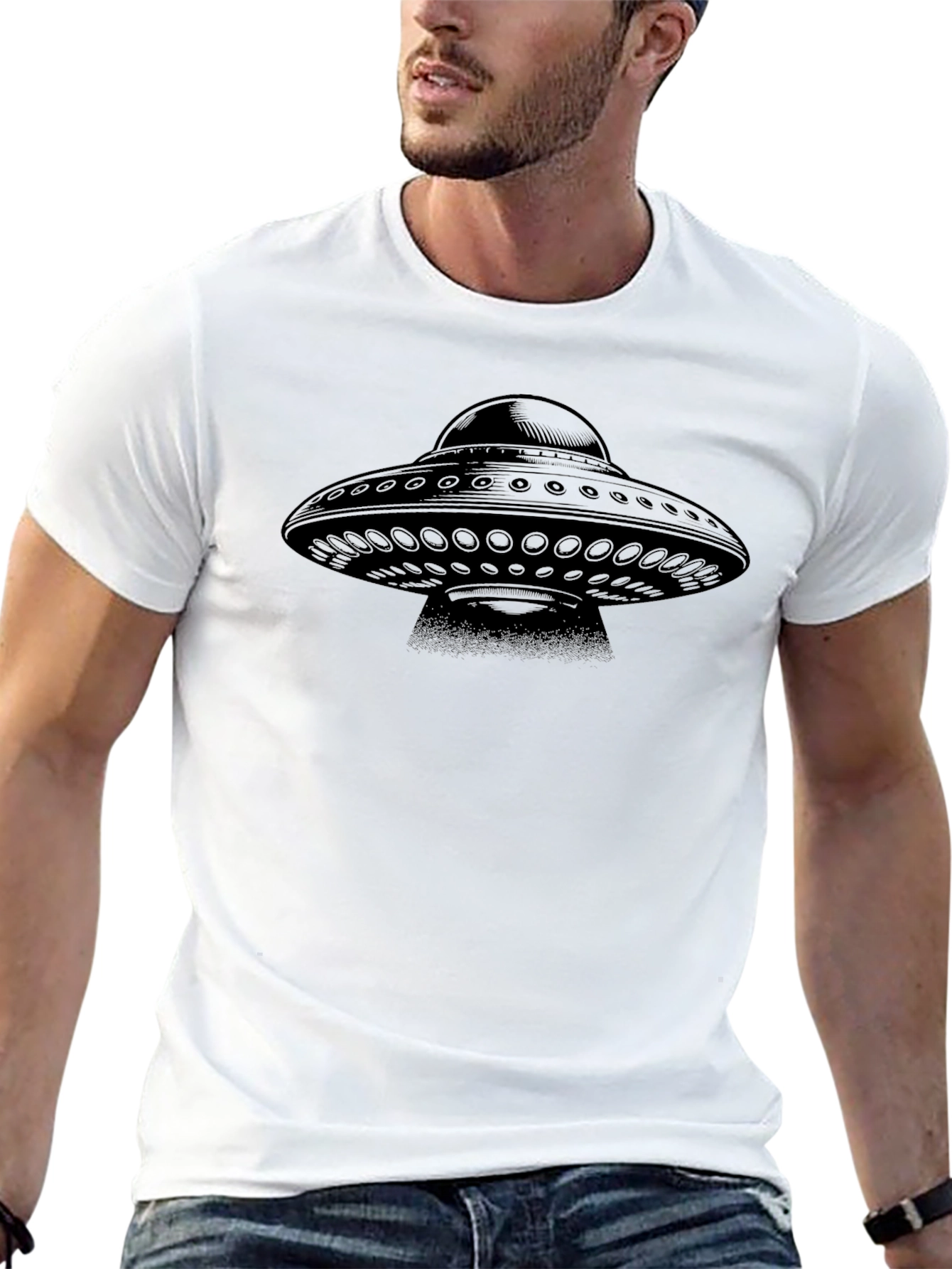 Black UFO Graphic Tee - Men's Black T-Shirt view 13
