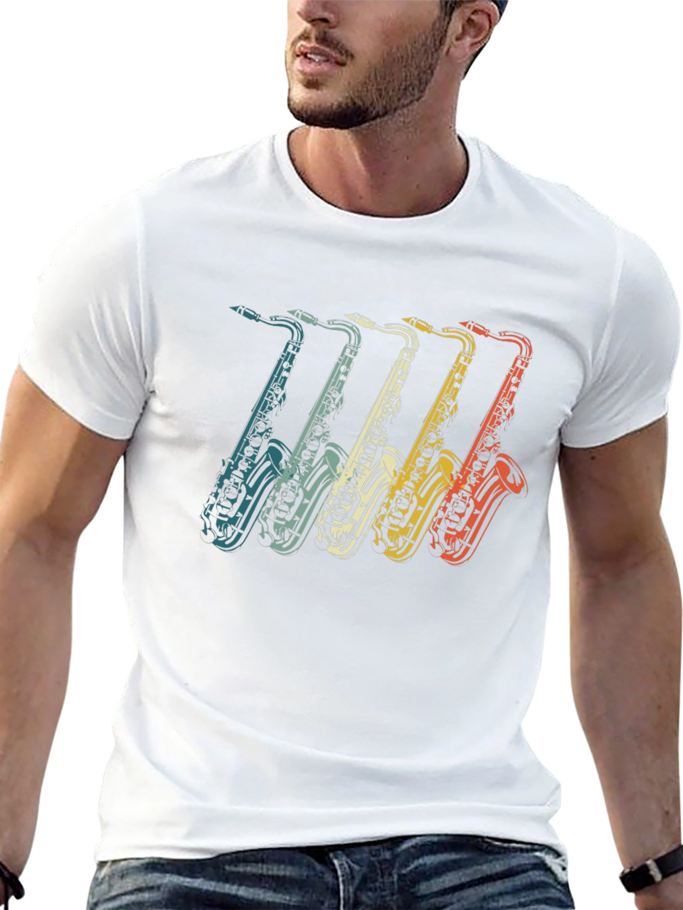 Black Retro Saxophone Graphic Tee - Vintage Music T-Shirt view 13