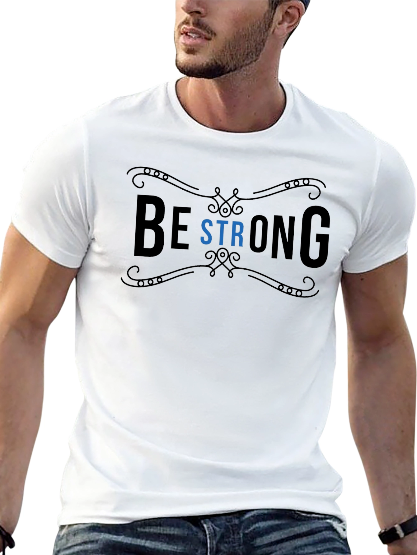 Black Be Strong Graphic T-Shirt - Motivational Black Tee view 13