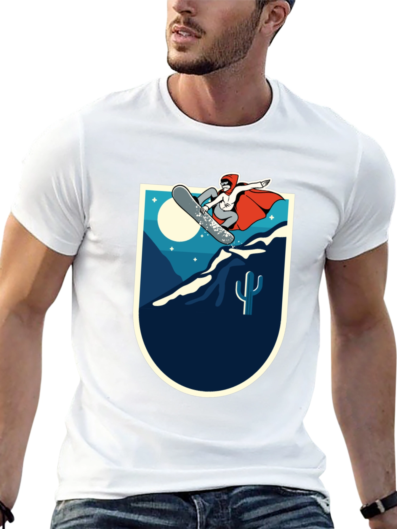 Black Snowboarder Desert Scene Graphic Tee - Black Cotton Blend view 13