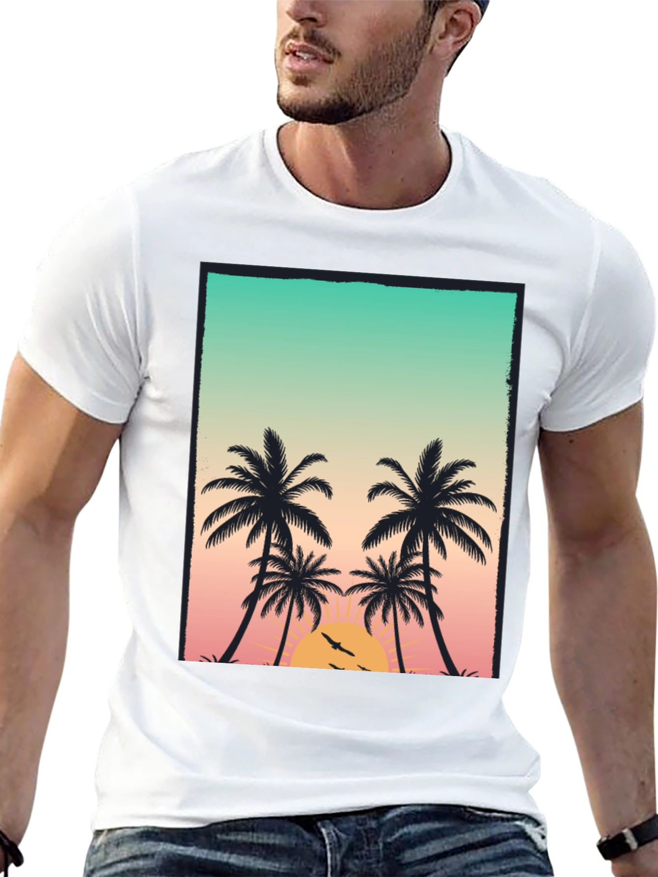 Black Sunset Palm Tree Graphic T-Shirt view 13