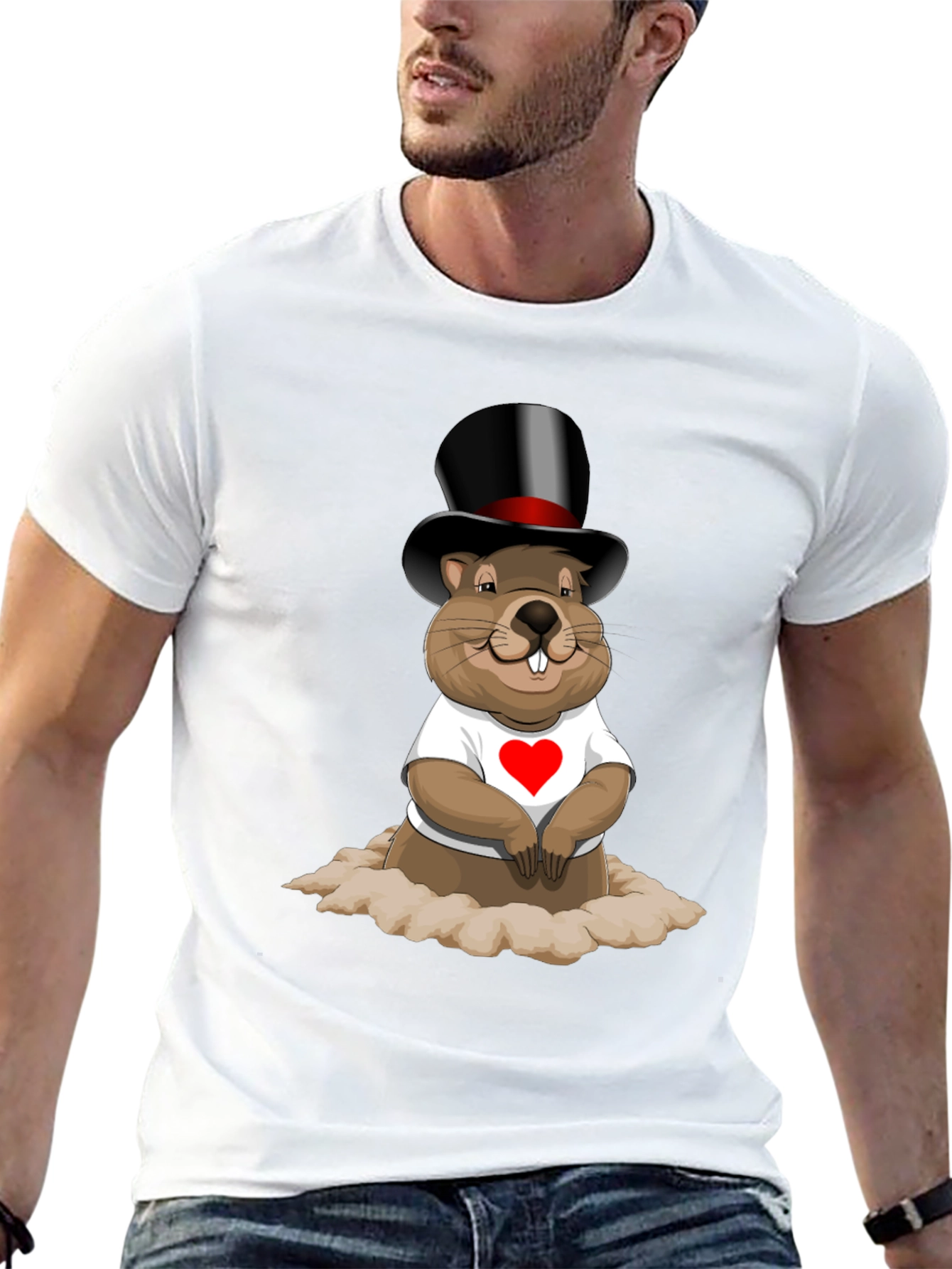Black Groundhog Day T-Shirt with Top Hat and Heart view 13