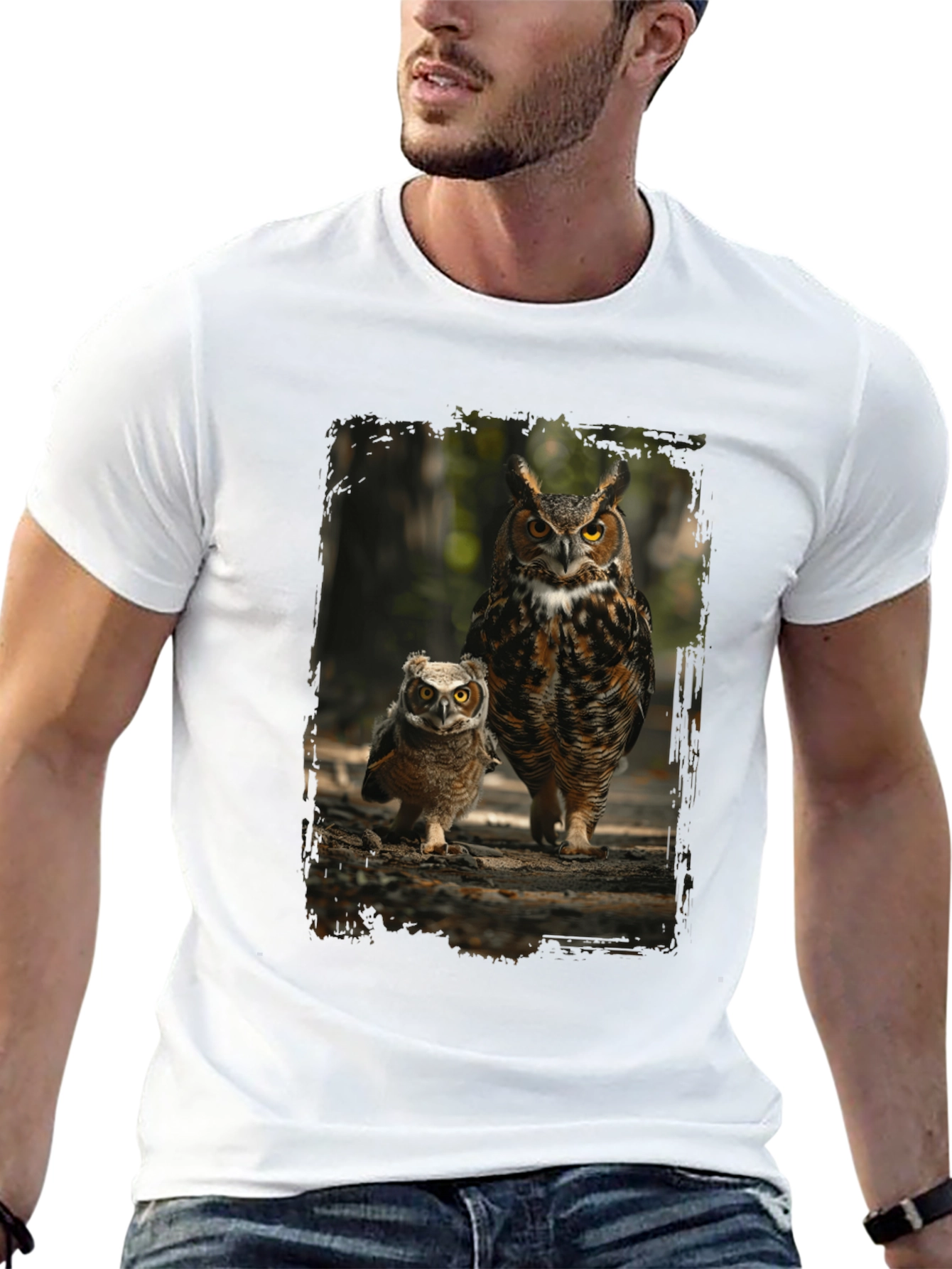 Black Owl Family Graphic Tee - Nature Lover's Black T-Shirt view 13