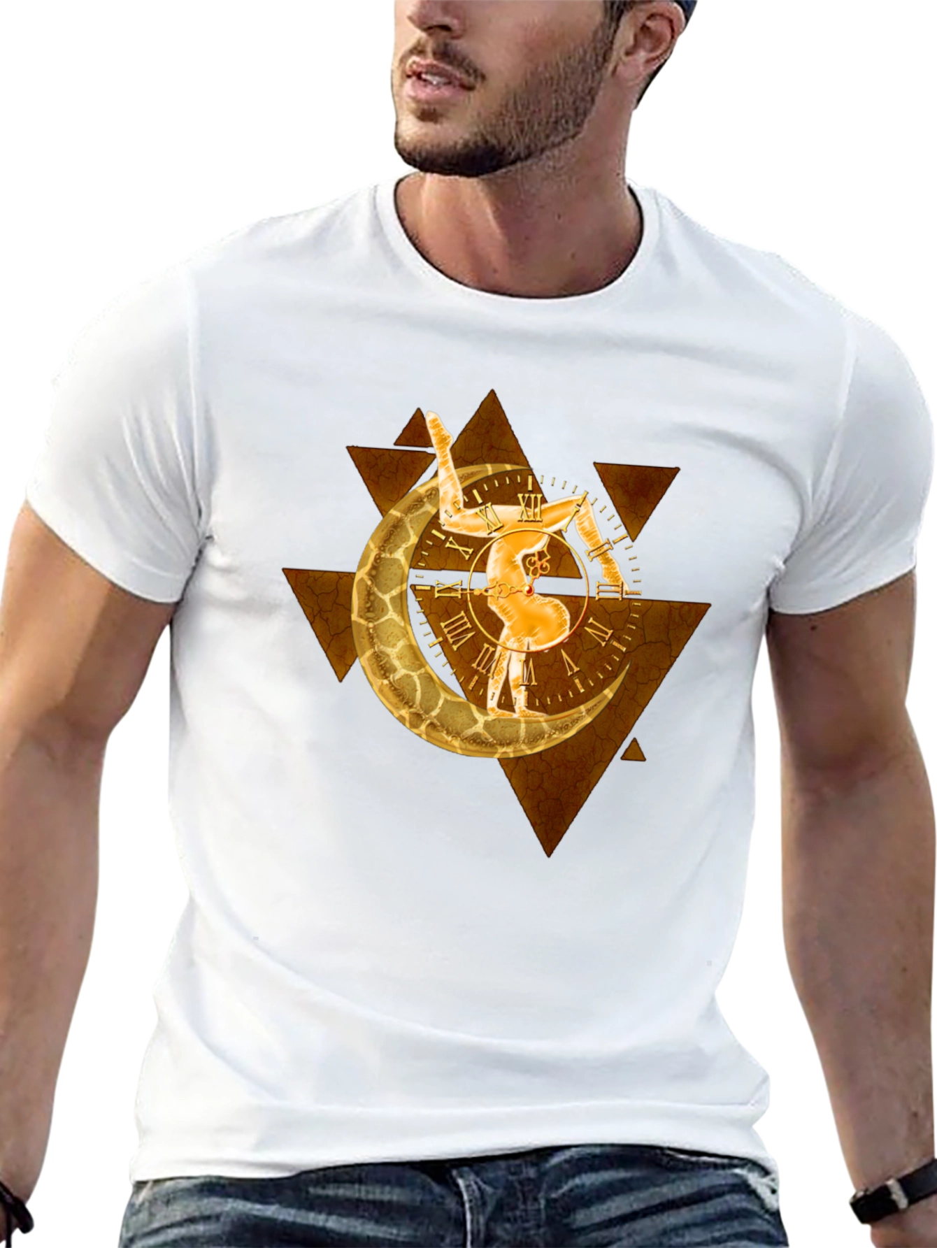 Black Geometric Moon Clock Graphic T-Shirt view 13