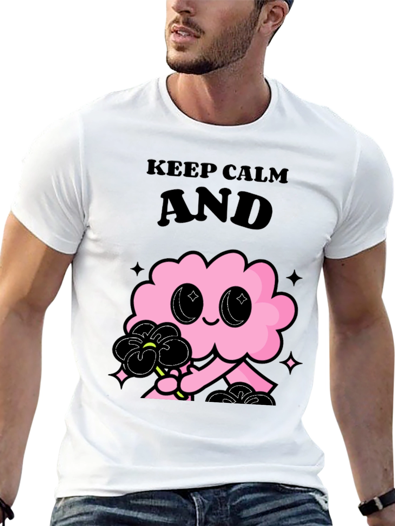 Black Keep Calm Pink Cloud Graphic Tee - Black Unisex T-Shirt view 13