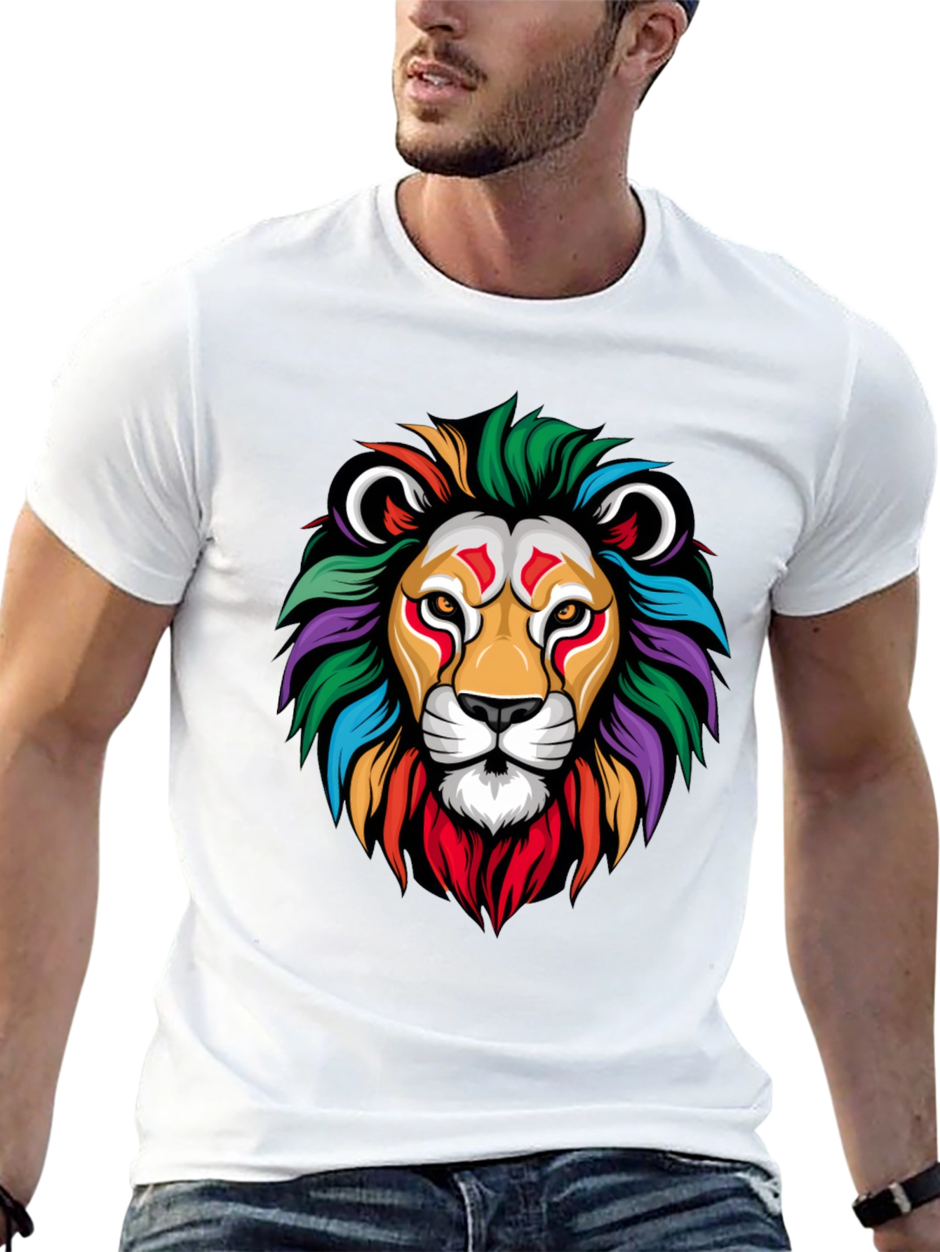 Black Colorful Lion Graphic Black T-Shirt view 13