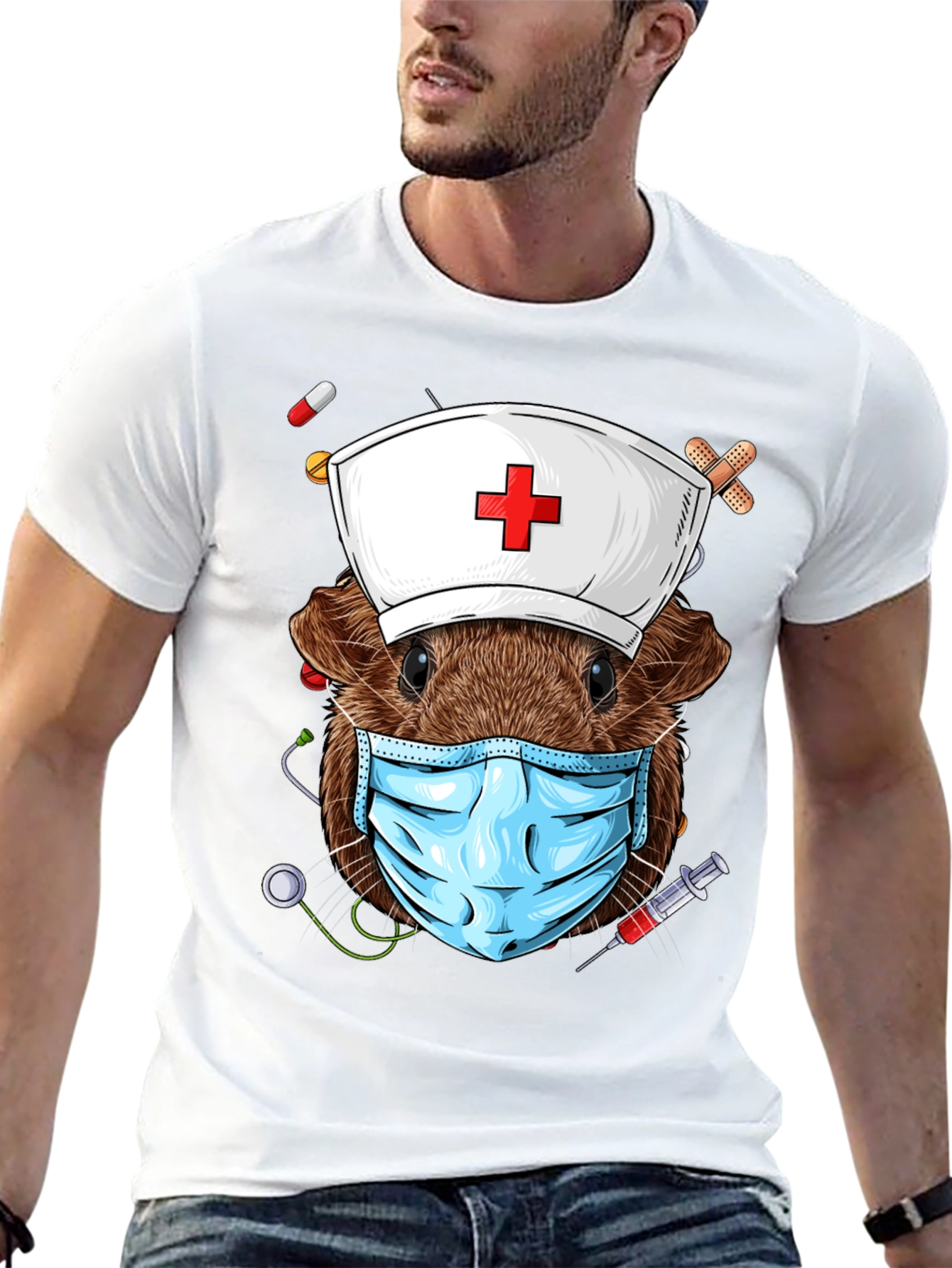 Black Nurse Guinea Pig Graphic T-Shirt view 13