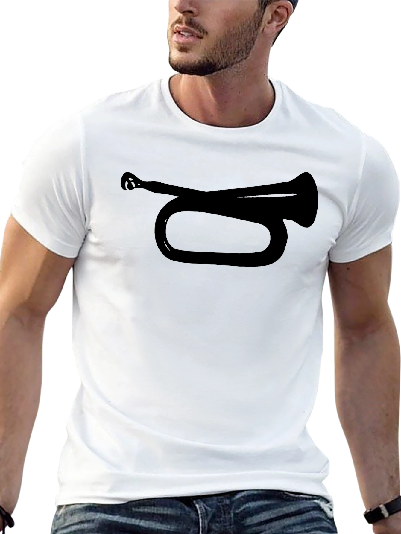 Black Black T-Shirt with Bugle Horn Design view 13