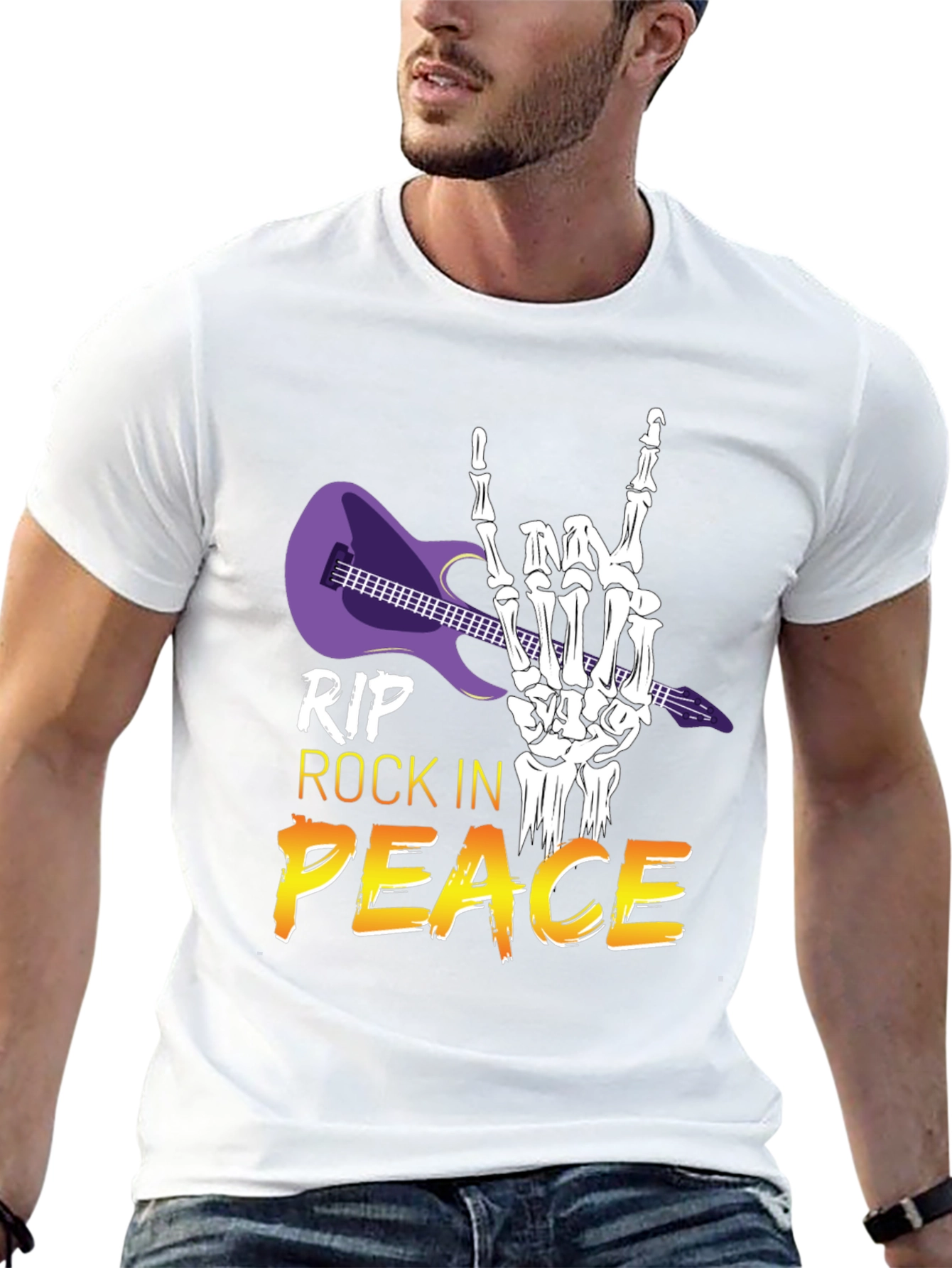 Black RIP Rock in Peace T-Shirt, Rock Hand Gesture view 13
