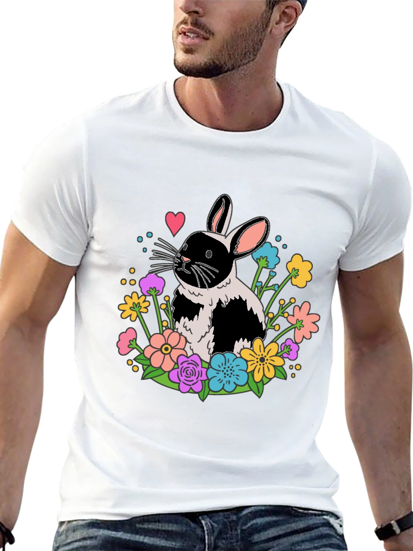Black Floral Bunny Graphic Tee - Black Casual Shirt view 13