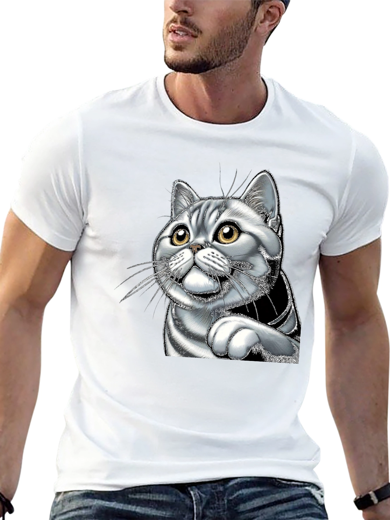 Black Cool Cat Graphic Tee - Men's Black T-Shirt view 13